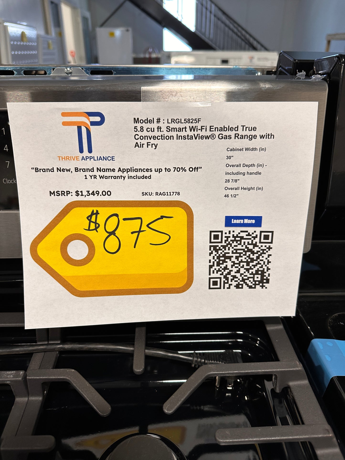 GREAT NEW LG RANGE with INSTAVIEW - RAG11778 Model: LRGL5825F