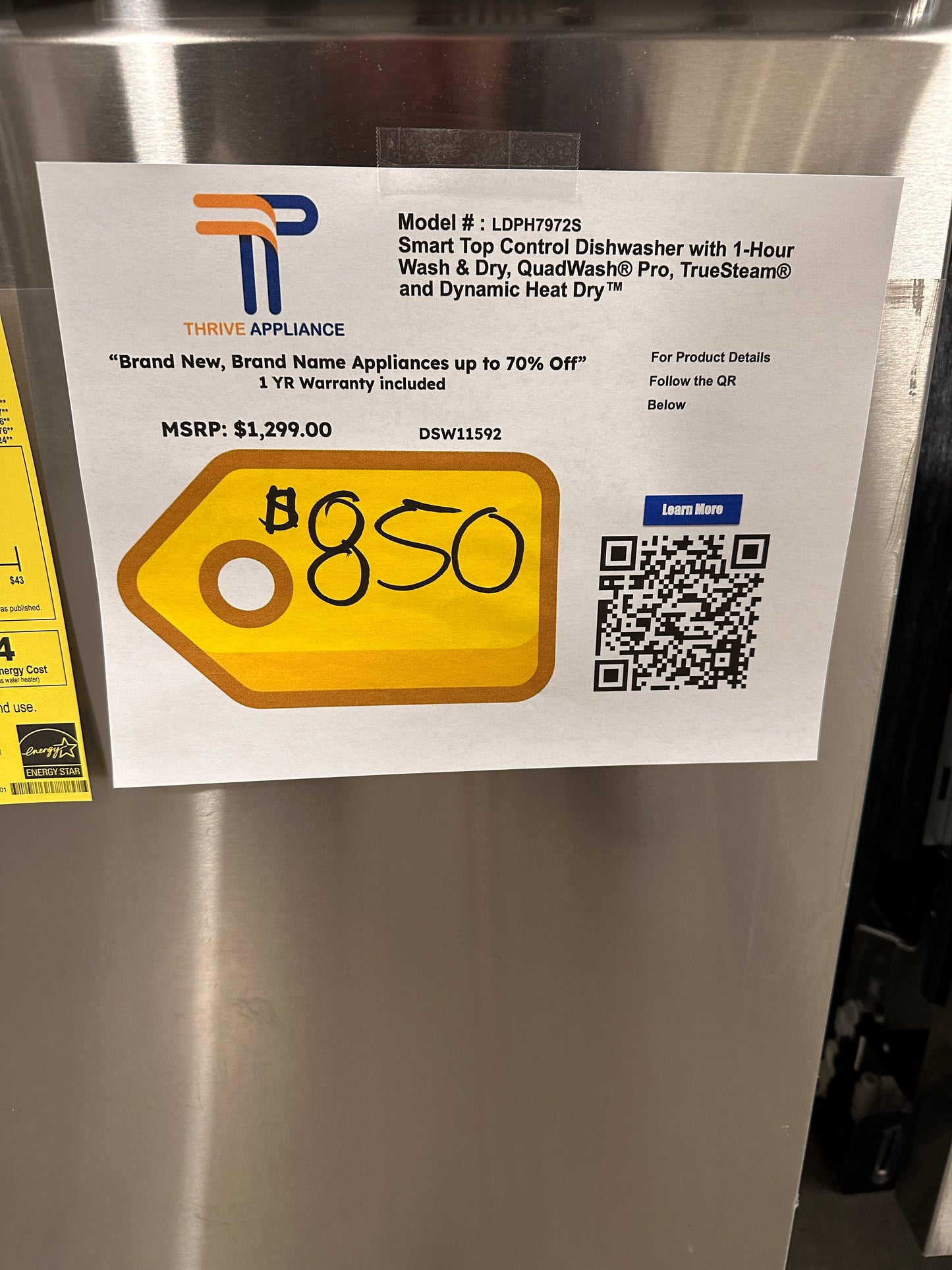 Model: LDPH7972S TOP CONTROL SMART DISHWASHER DSW11592