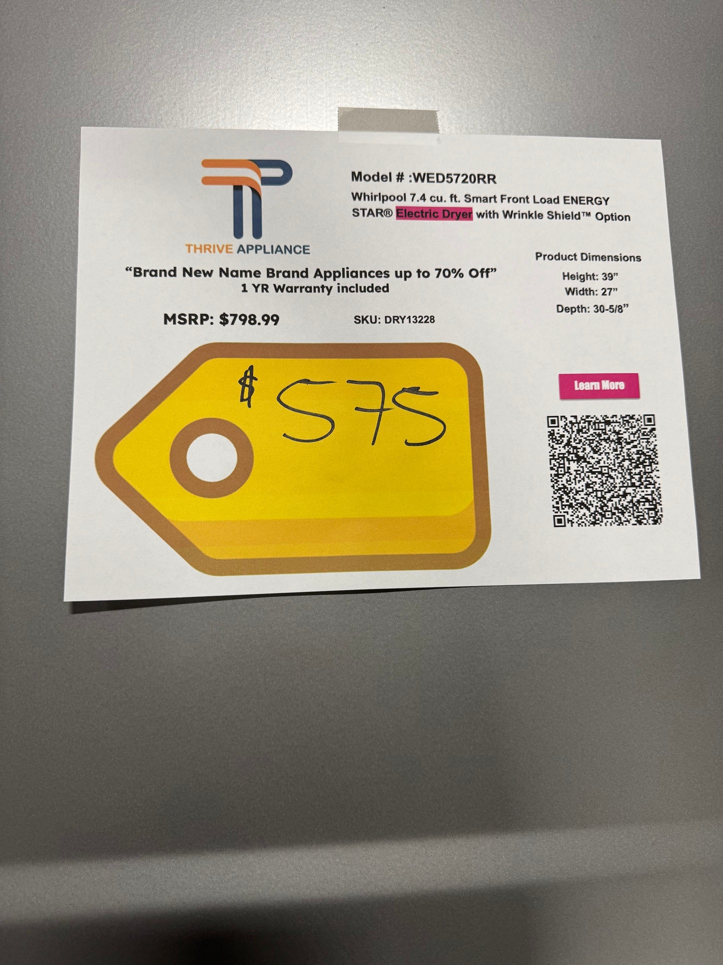 Whirlpool 7.4 cu. ft. vented Front Load Electric Dryer in Radiant Silver with Wrinkle Shield Option MODEL: WED5720RR SKU: DRY13228