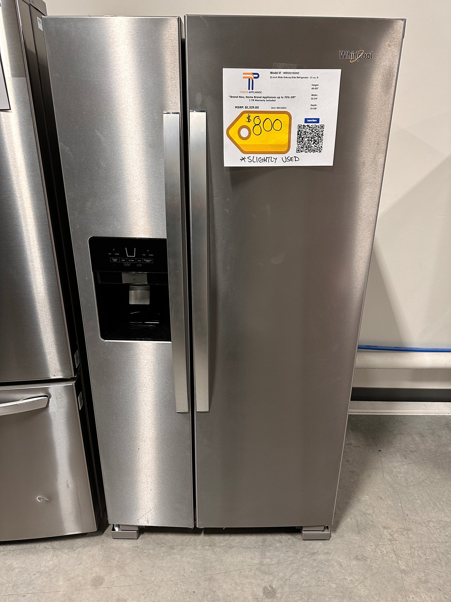 SIDE BY SIDE WHIRLPOOL BLACK STAINLESS FRIDGE - REF12815 WRS321SDHV