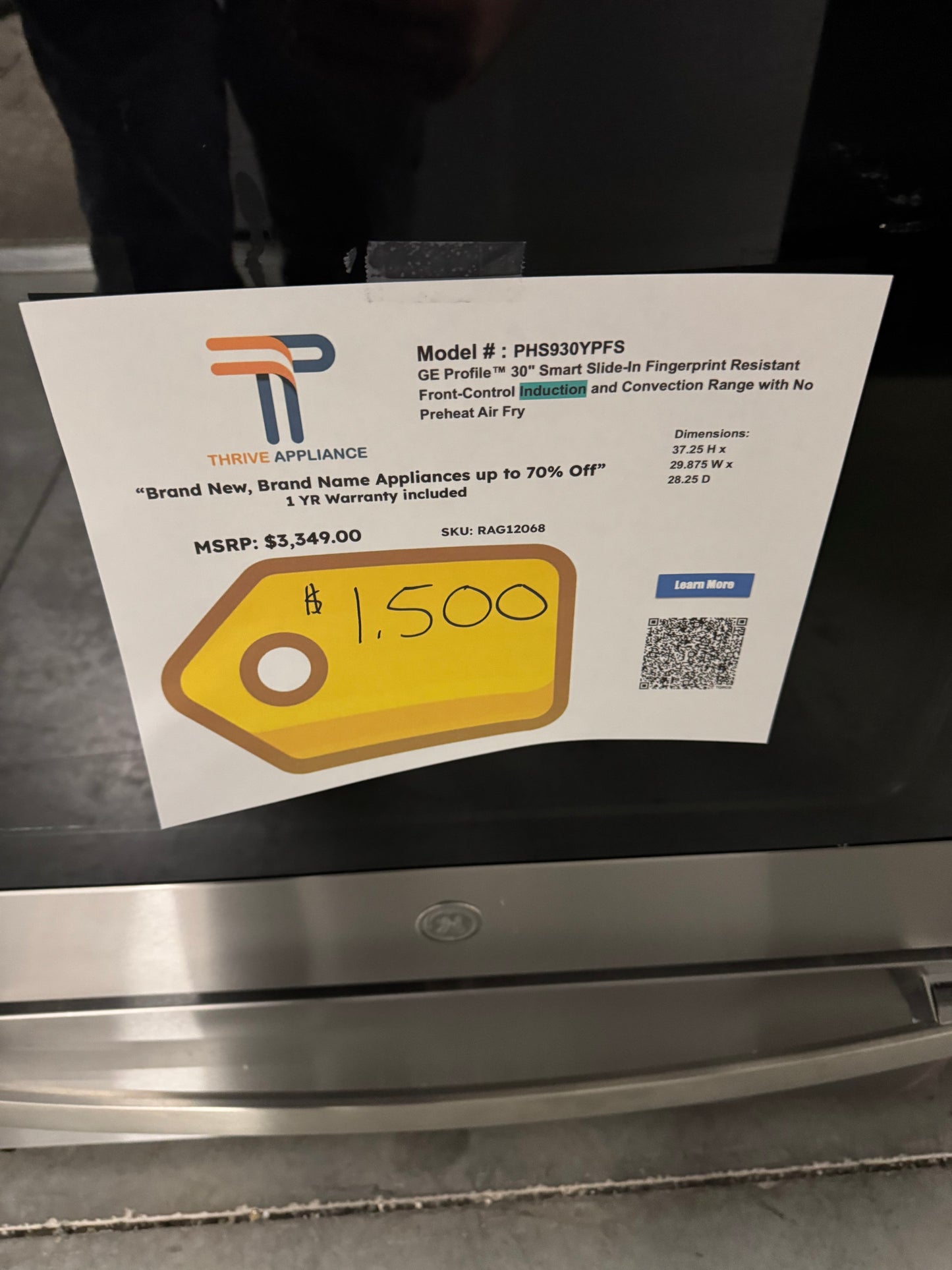 GE Profile 30-in 5 burners 5.3-cu ft , Air Fry Convection Oven Slide-In Single Induction Range ( Fingerprint Resistant Stainless Steel ) MODEL: PHS930YPFS SKU: RAG12068