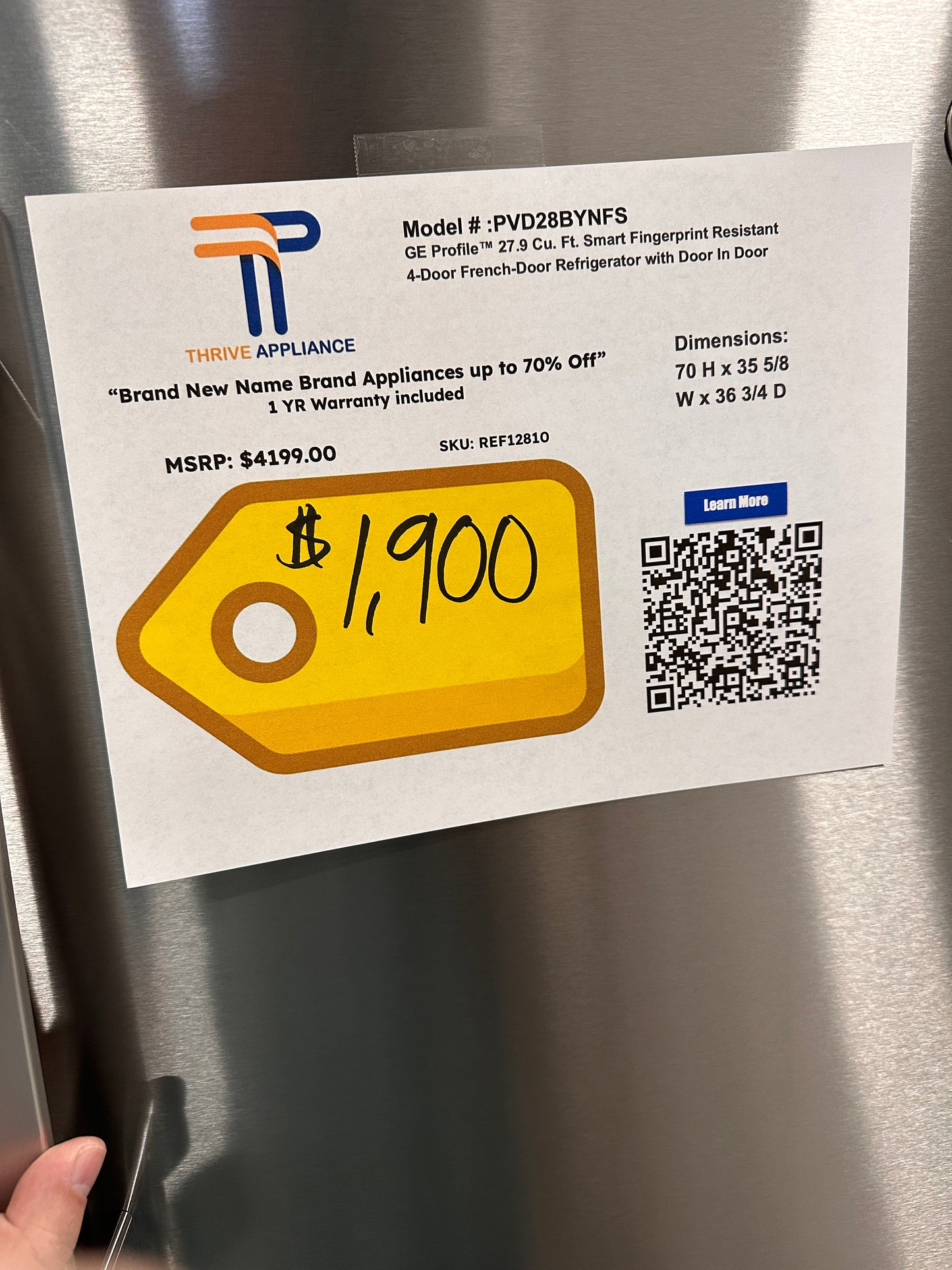 GE PROFILE SMART FRENCH DOOR REFRIGERATOR - REF12810 PVD28BYNFS