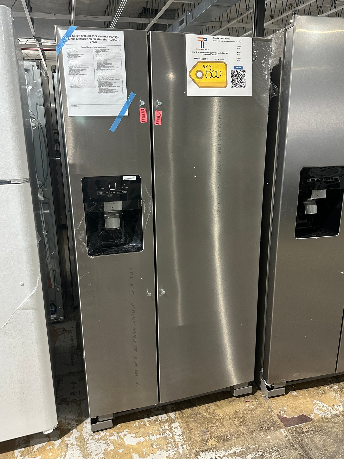 NEW WHIRLPOOL SIDE BY SIDE REFRIGERATOR MODEL: WRS321SDHZ REF12305S
