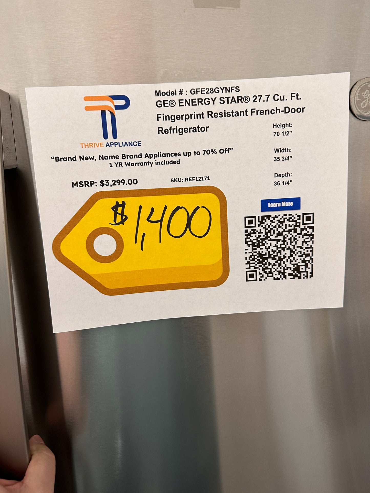 BRAND NEW GE REFRIGERATOR - MODEL GFE28GYNFS - REF12171 GFE28GYNFS