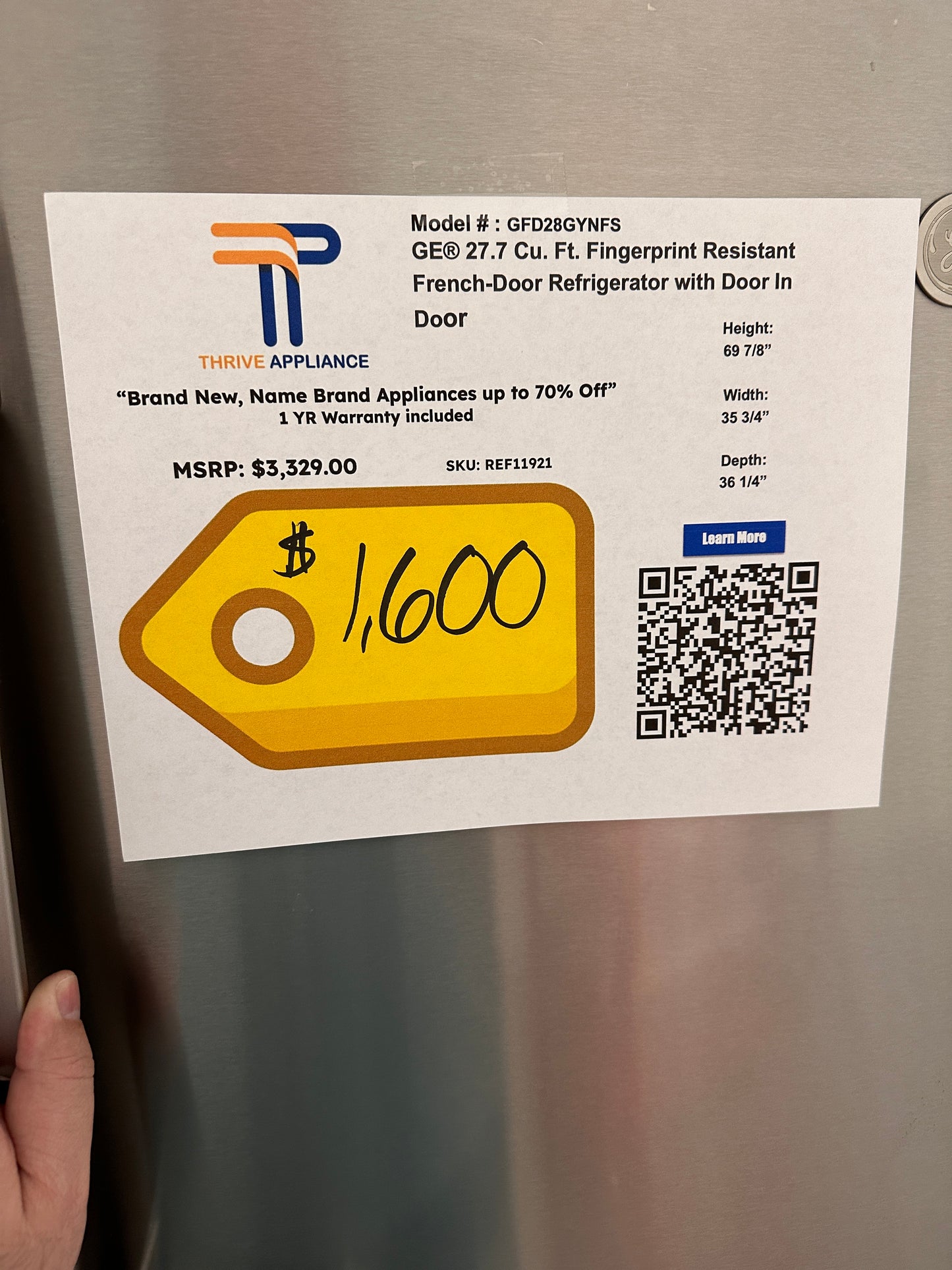FRENCH DOOR REFRIGERATOR - NEW GE FRIDGE - REF11921 GFE28GYNFS