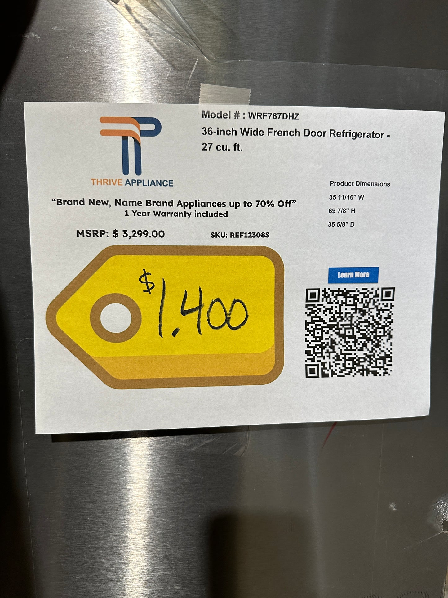Whirlpool - 26.8 Cu. Ft. French Door Refrigerator - MODEL: WRF767SDHZ REF12308S