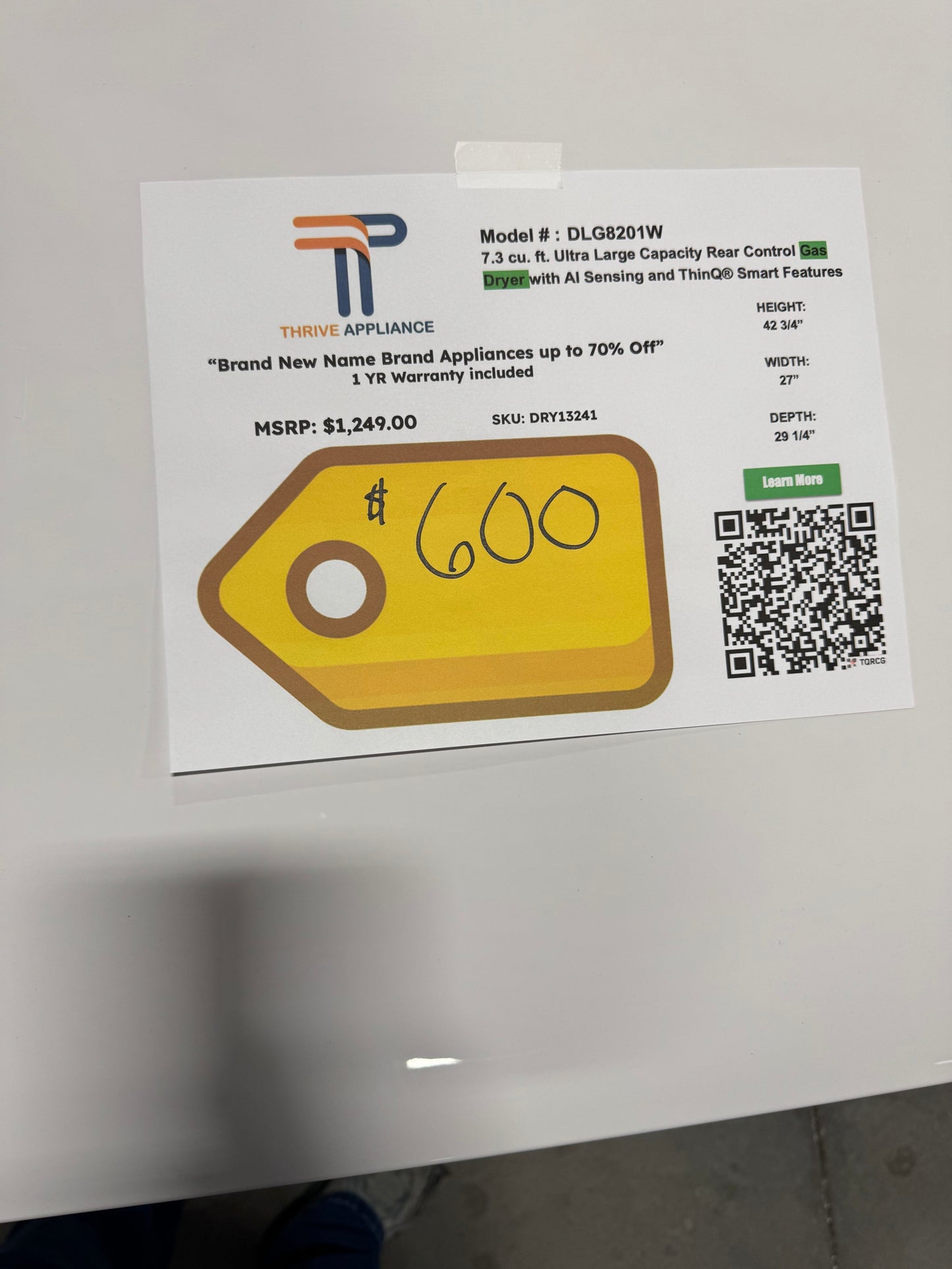 7.3 cu. ft. Ultra Large Capacity Rear Control Gas Dryer with AI Sensing and ThinQ® Smart Features