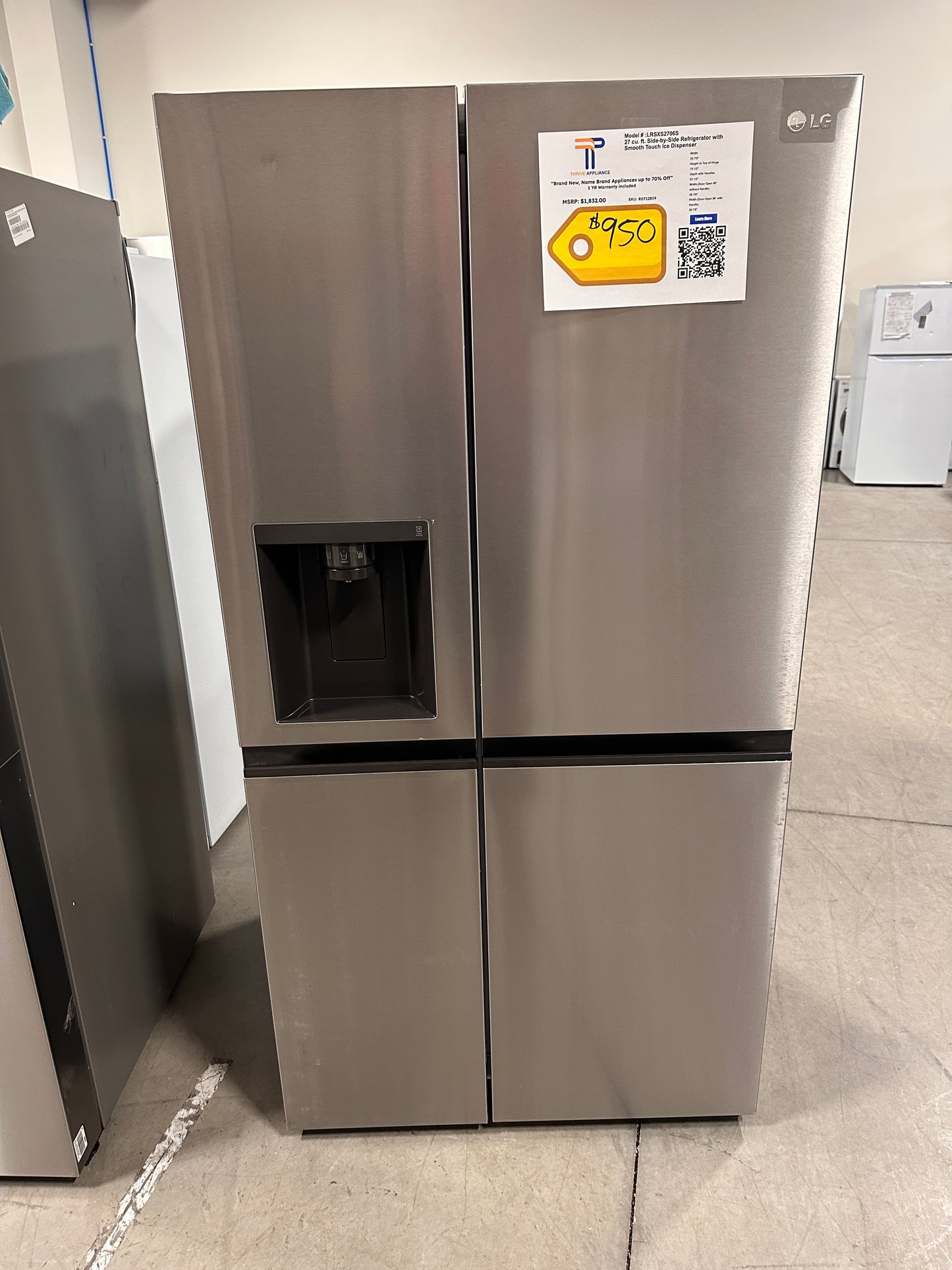 NEW LG 27.2 CU FT SIDE BY SIDE REFRIGERATOR - REF12859 Model:LRSXS2706S