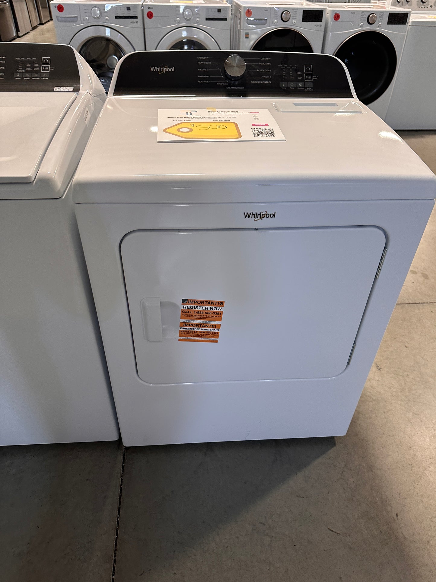 7.0 Cu. Ft. Whirlpool Top Load Electric Dryer With Moisture Sensor MODEL: WED6150PW DRY13058