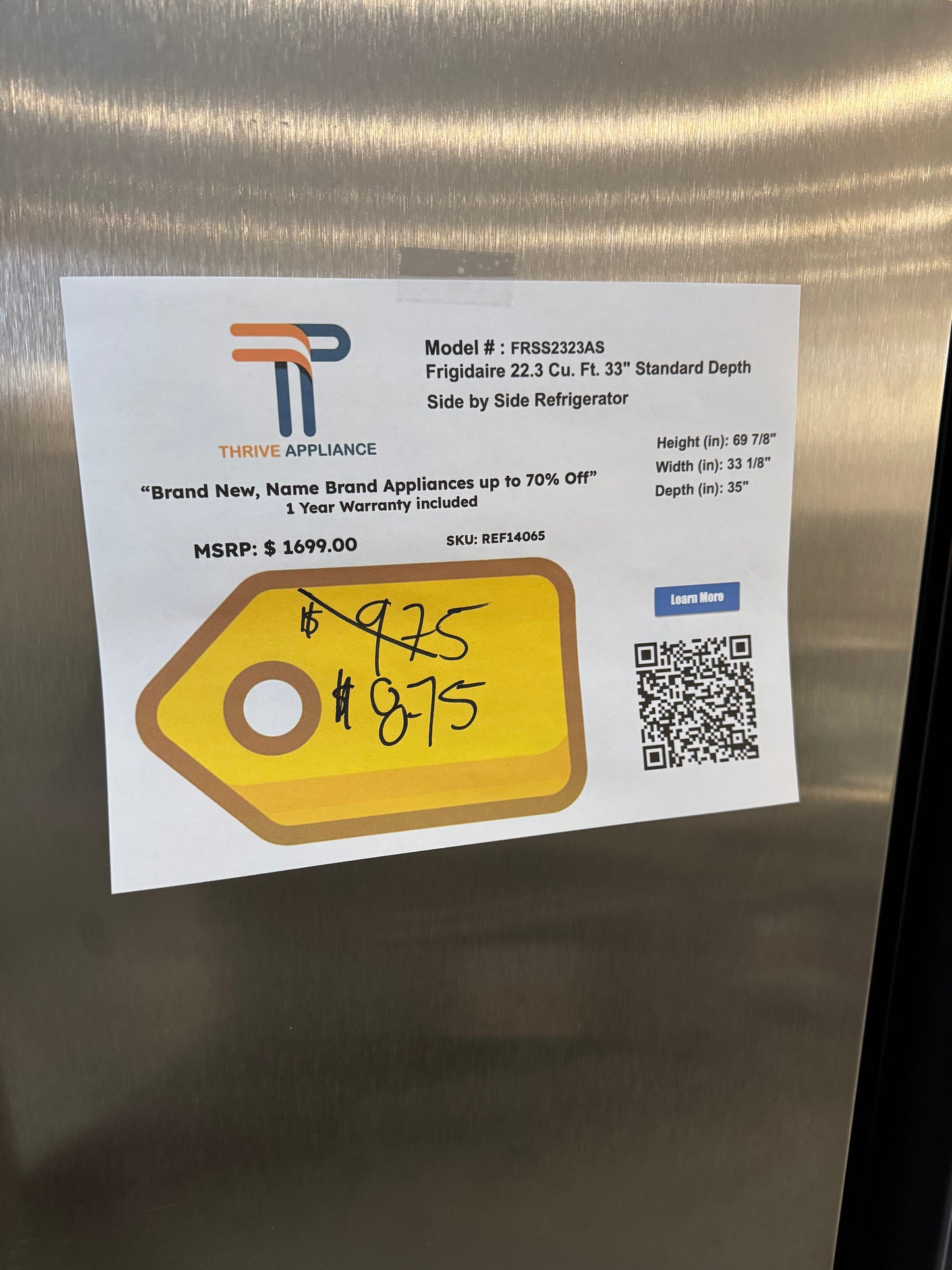 Frigidaire 33 in. 22.3 cu. ft. Standard Depth Side by Side Refrigerator in Stainless Steel