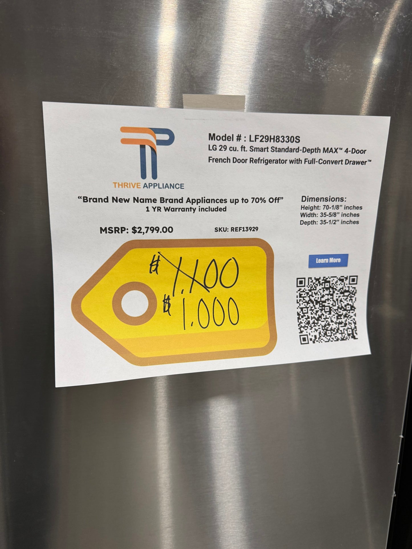 BEAUTIFUL NEW LG 28.6 Cu Ft French Door Refrigerator MODEL: LF29H8330S REF13929