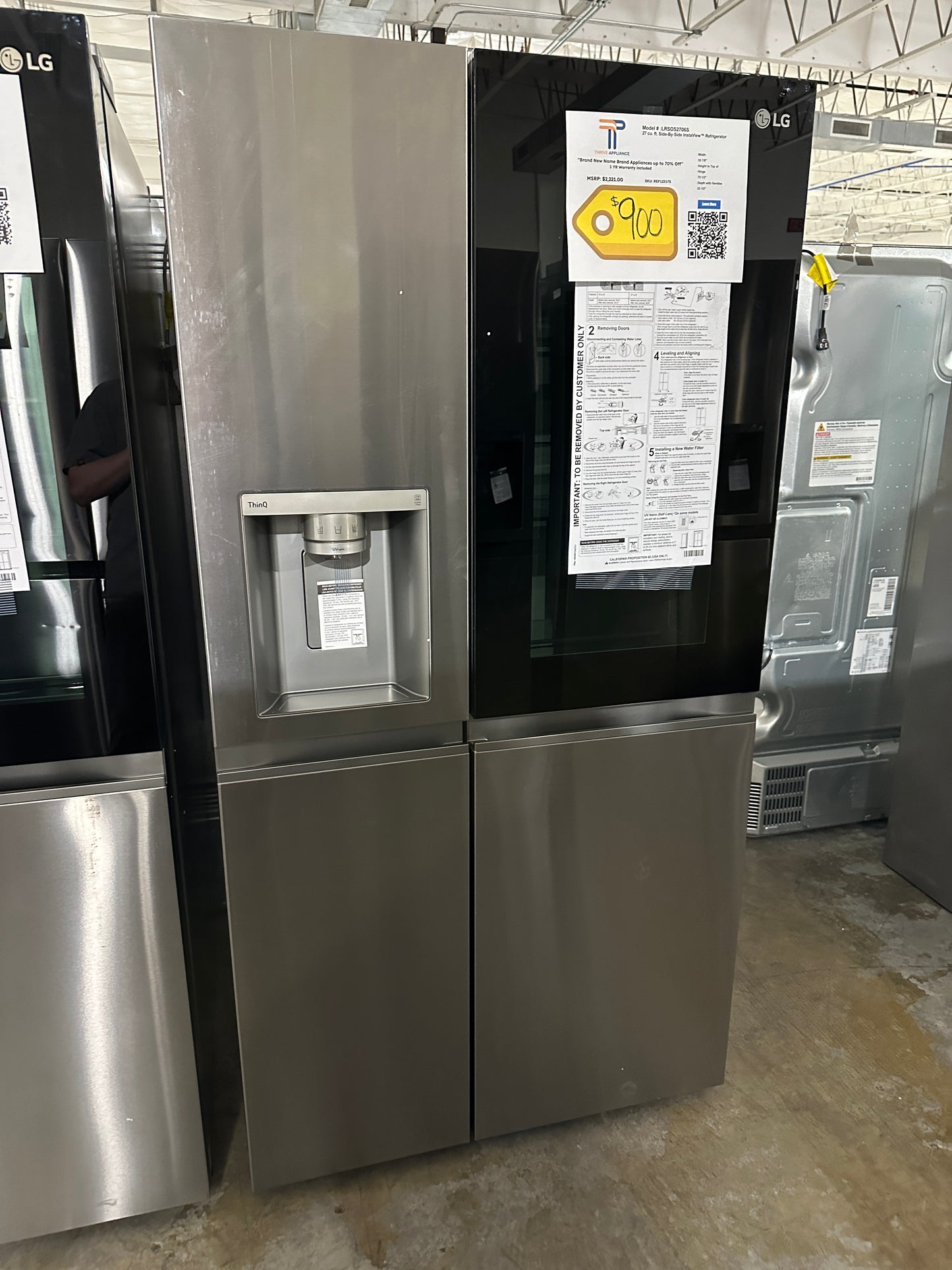 NEW LG SIDE BY SIDE REFRIGERATOR WITH CRAFT ICE AND INSTAVIEW MODEL: LRSOS2706S REF12317S