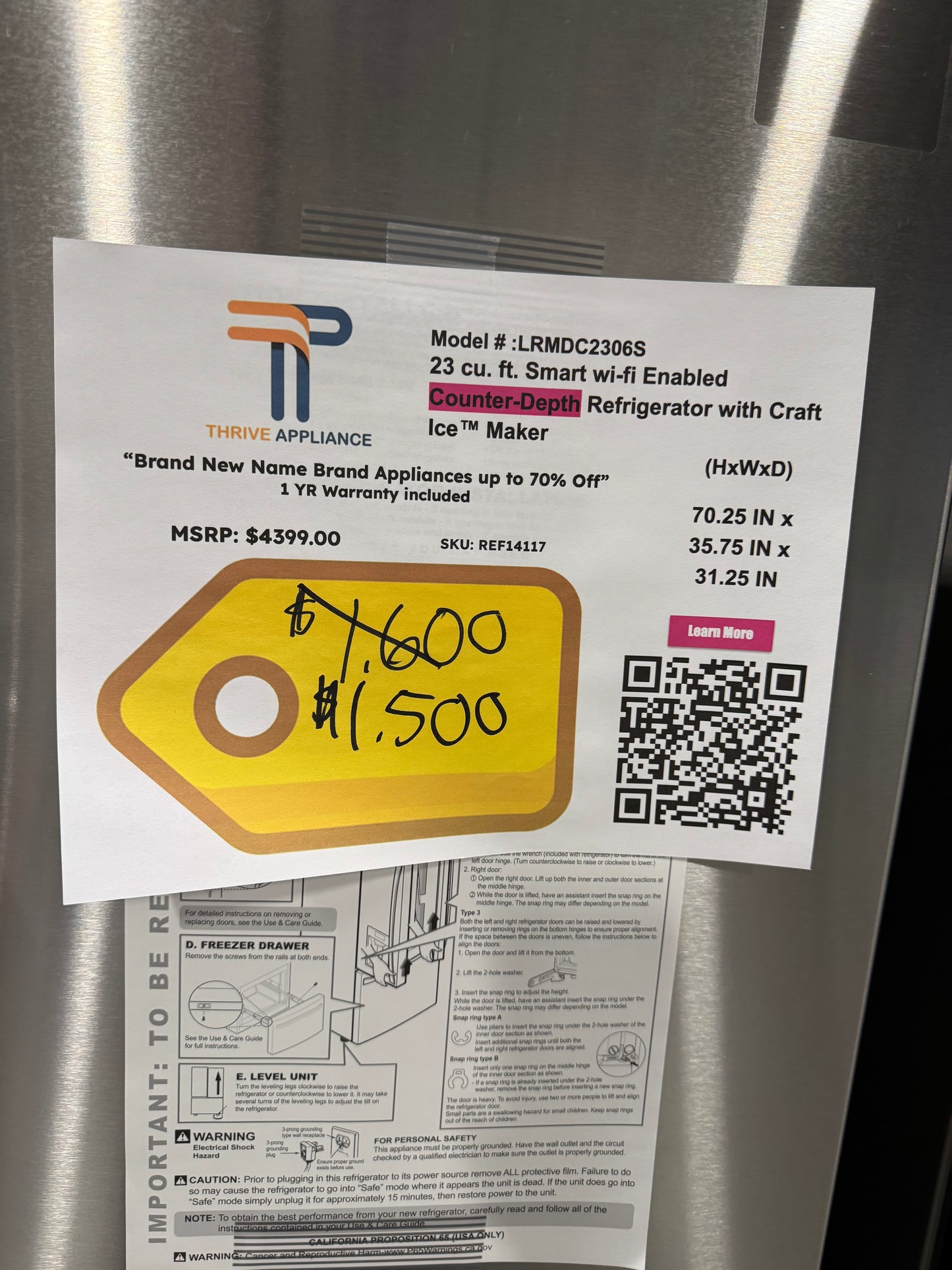 LG 23 cu. ft. Smart Counter-Depth Refrigerator with Craft Ice™ MODEL: LRMDC2306S SKU: REF14117