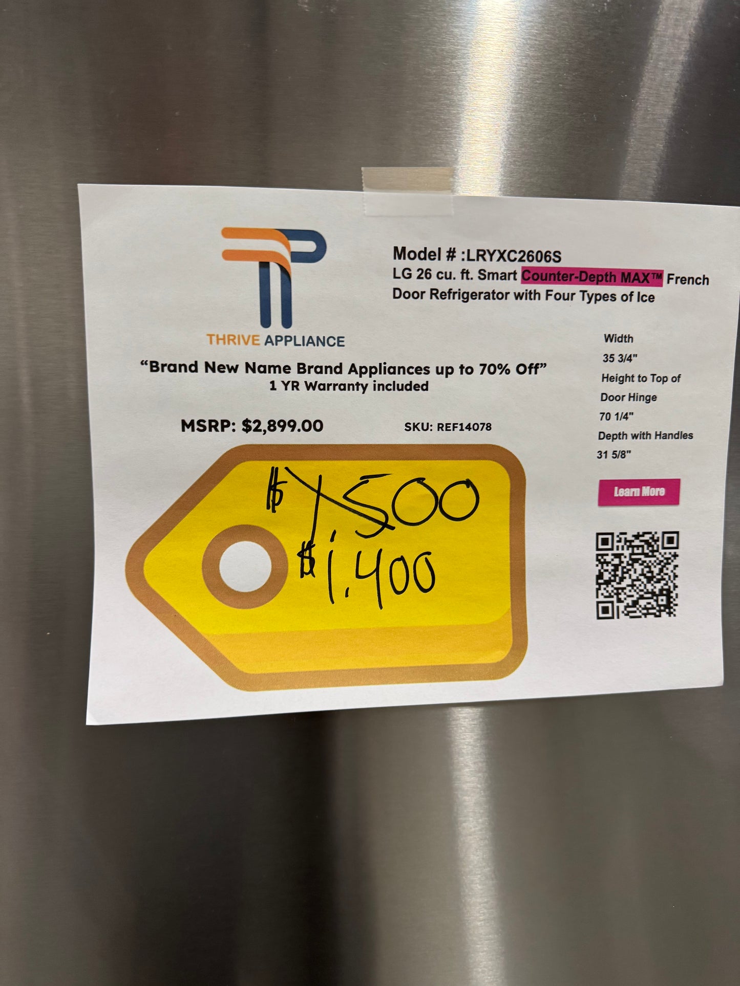 LG 26 cu. ft. Smart Counter-Depth MAX French Door Refrigerator with Four Types of Ice MODEL: LRYXC2606S SKU: REF14078