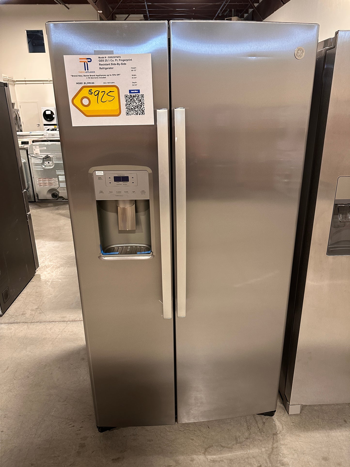 25.1 CU FT SIDE-BY-SIDE GE REFRIGERATOR Model:GSS25IYNFS REF12895