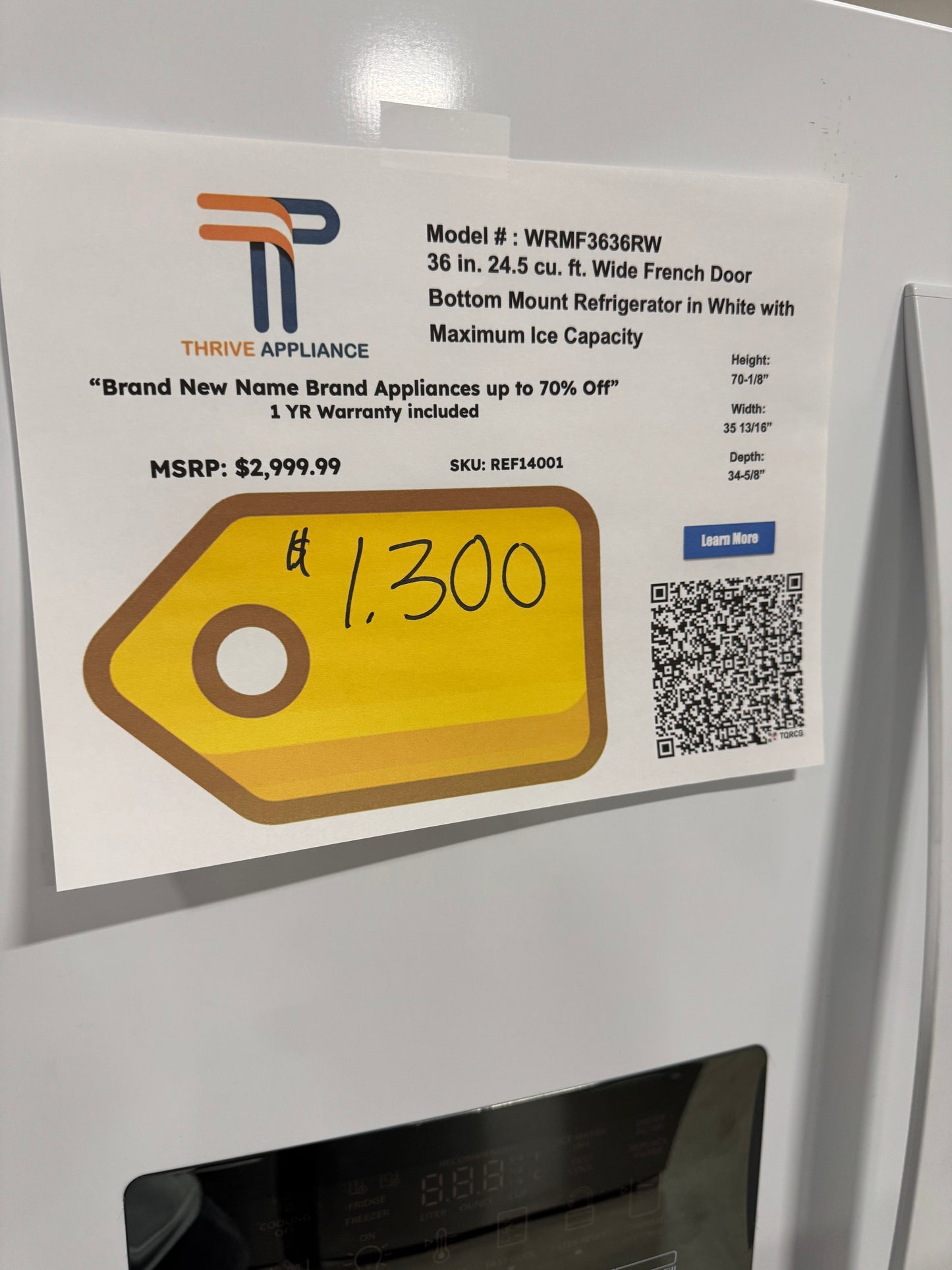 Whirlpool 36 in. 24.5 cu. ft. Wide French Door Bottom Mount Refrigerator in White with Maximum Ice Capacity