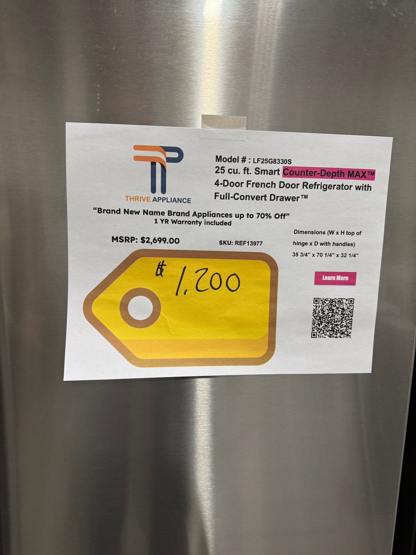 LG 25 cu. ft. Smart Counter-Depth MAX 4-Door French Door Refrigerator with Full-Convert Drawer MODEL: LF25G8330S SKU: REF13977