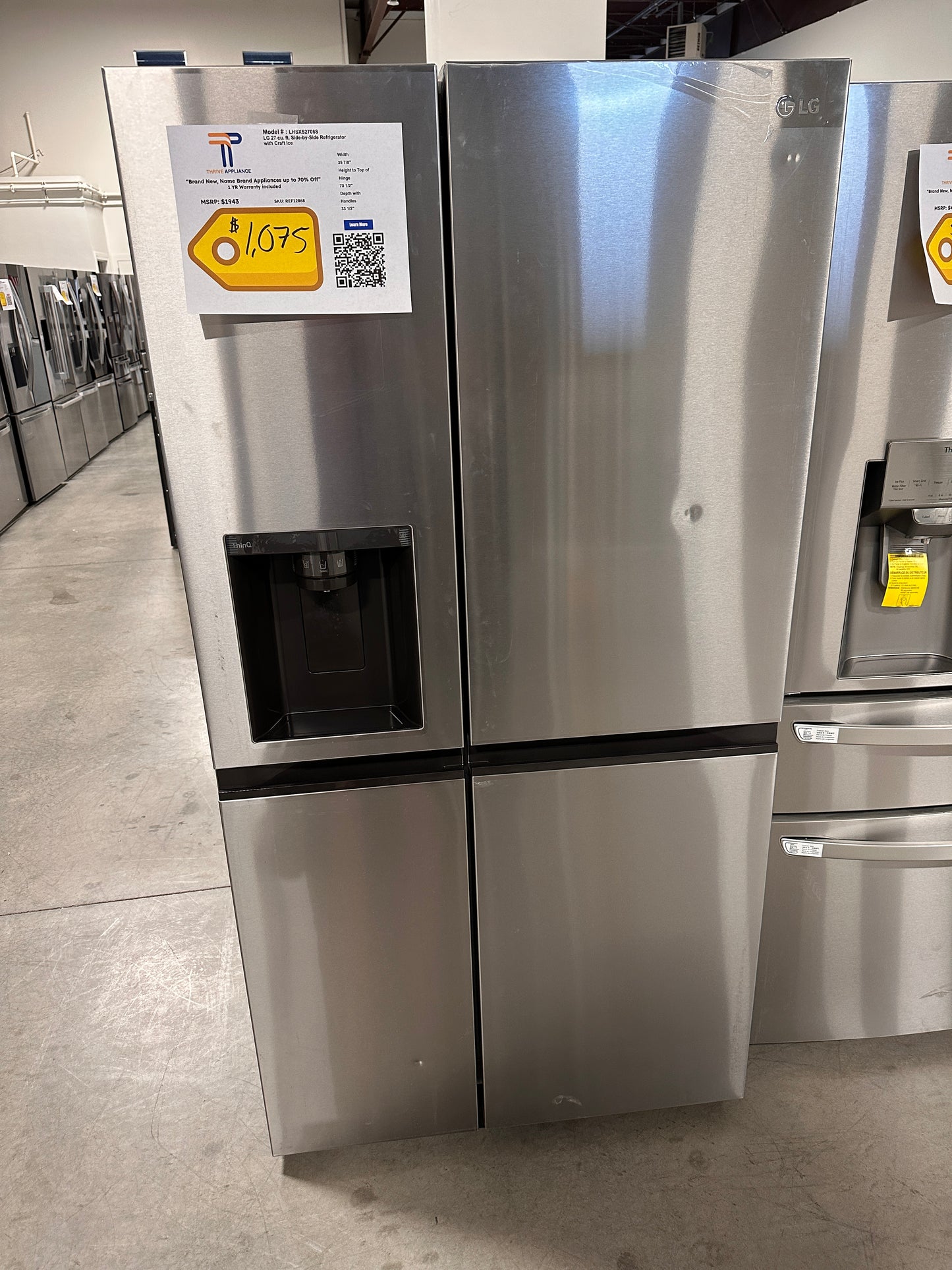 GORGEOUS NEW LG SIDE BY SIDE REFRIGERATOR Model:LRSXS2706S REF12868