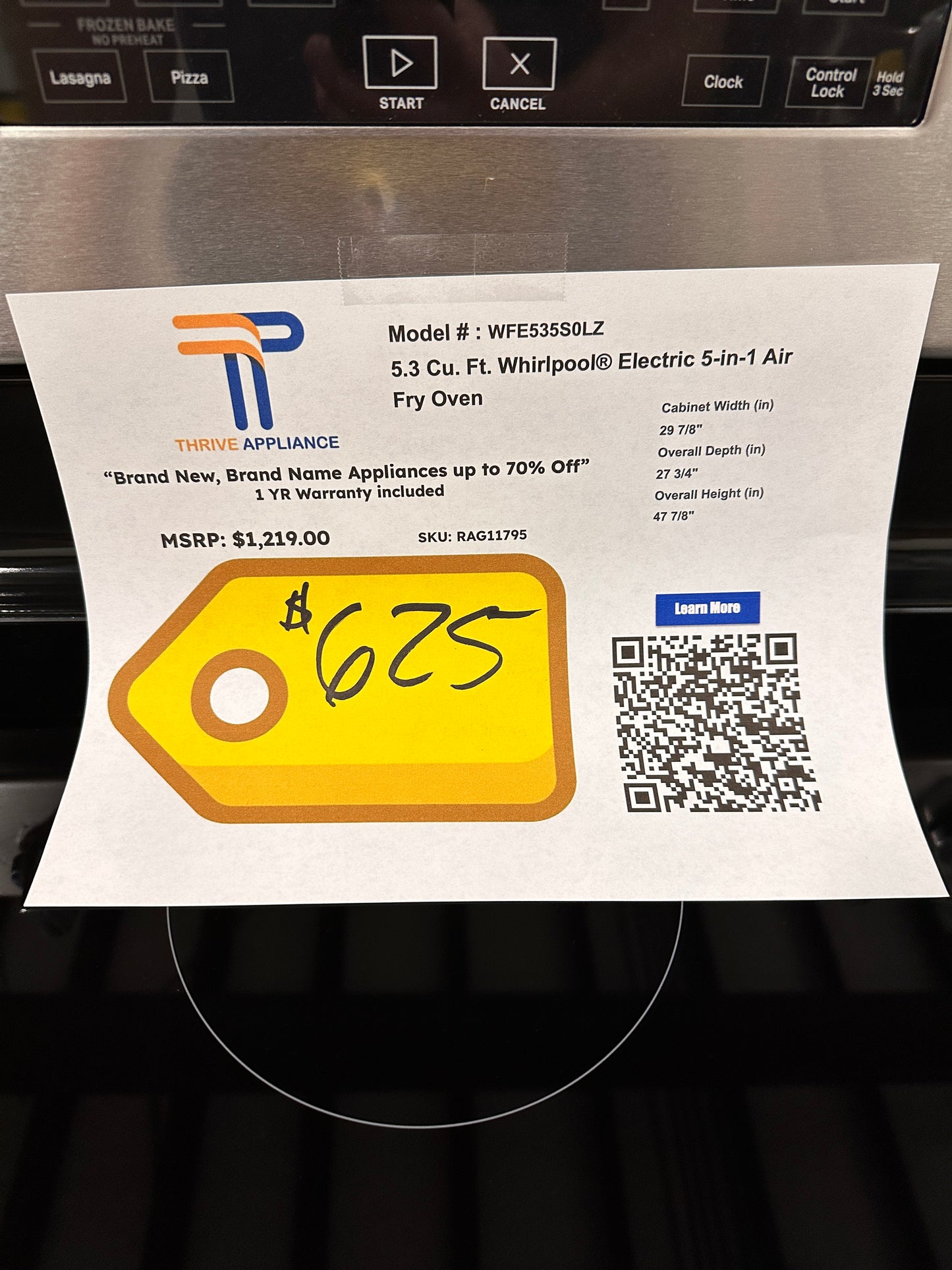 Electric Convection Range with Air Fry - Model:WFE535S0LS RAG11795