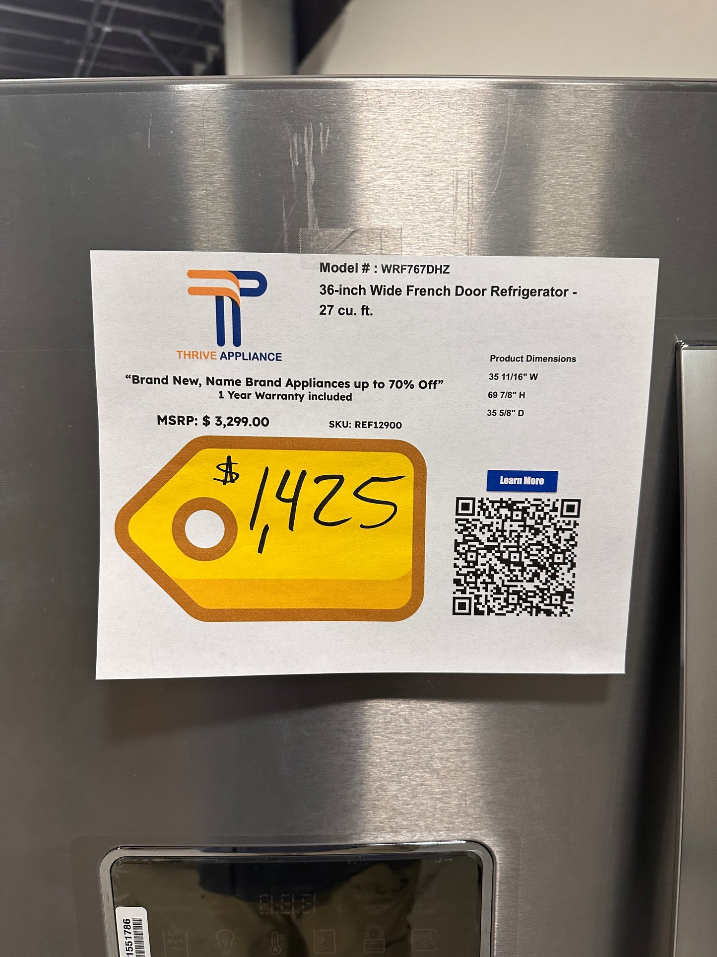 Whirlpool - 26.8 Cu. Ft. French Door Refrigerator - Stainless steel Model:WRF767SDHZ REF12900
