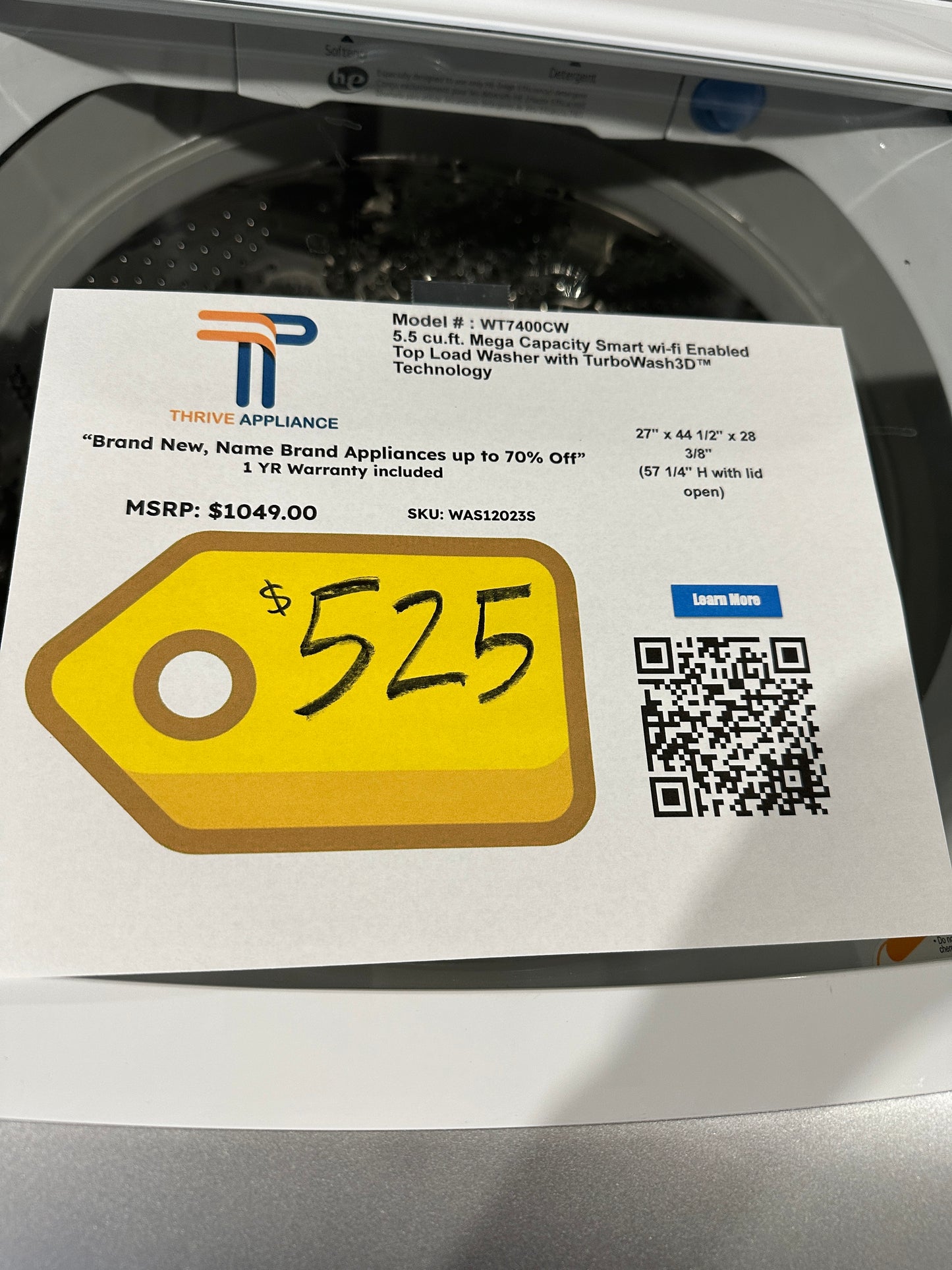 TOP LOAD WASHER - NEW LG SMART WASHING MACHINE MODEL: WT7400CW WAS12023S