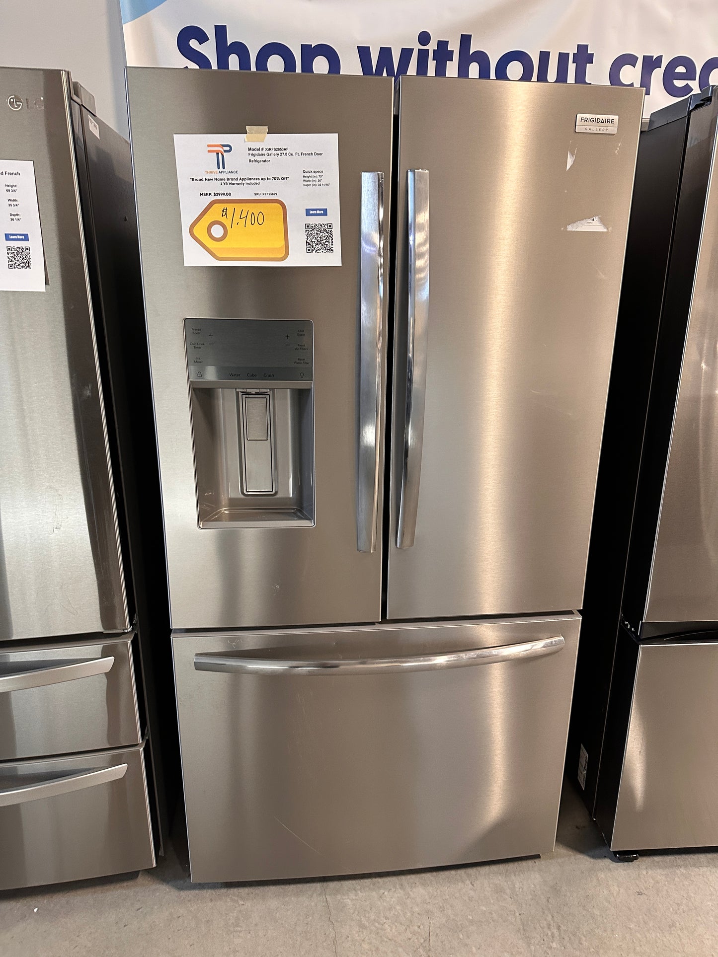BRAND NEW FRIGIDAIRE GALLERY FRENCH DOOR REFRIGERATOR MODEL: GRFS2853AF REF13899