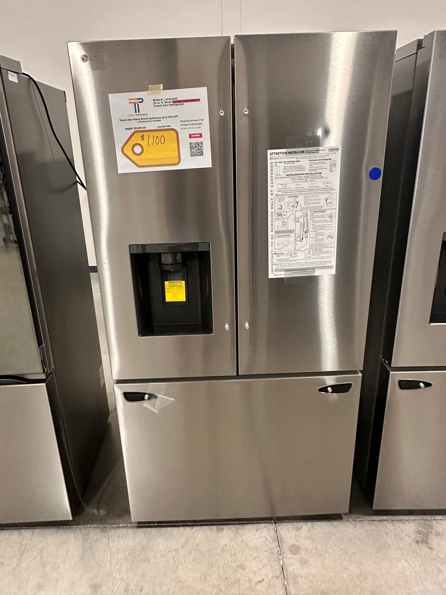 LG 25.5 Cu. Ft. French Door Counter-Depth Smart Refrigerator with Dual Ice MODEL: LRFXC2606S REF13920