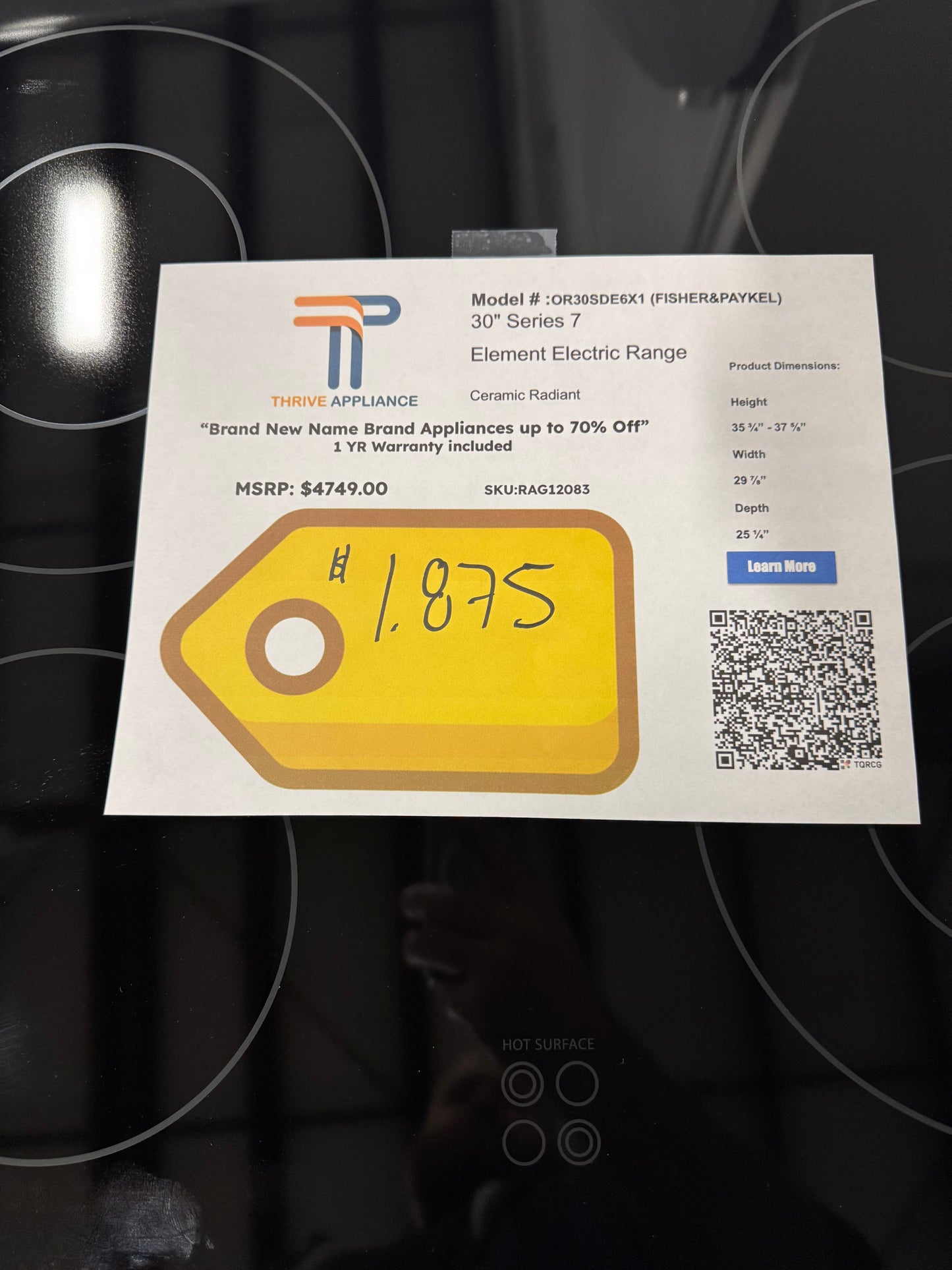 Fisher & Paykel 30" Series 7 Element Electric Range Ceramic Radiant