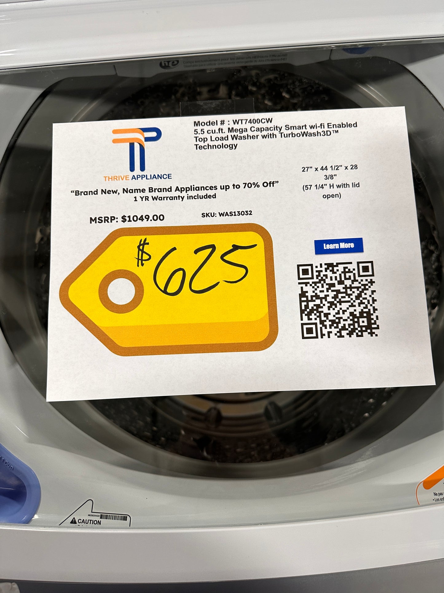 TOP LOAD LG WASHING MACHINE Model:WT7400CW WAS13032
