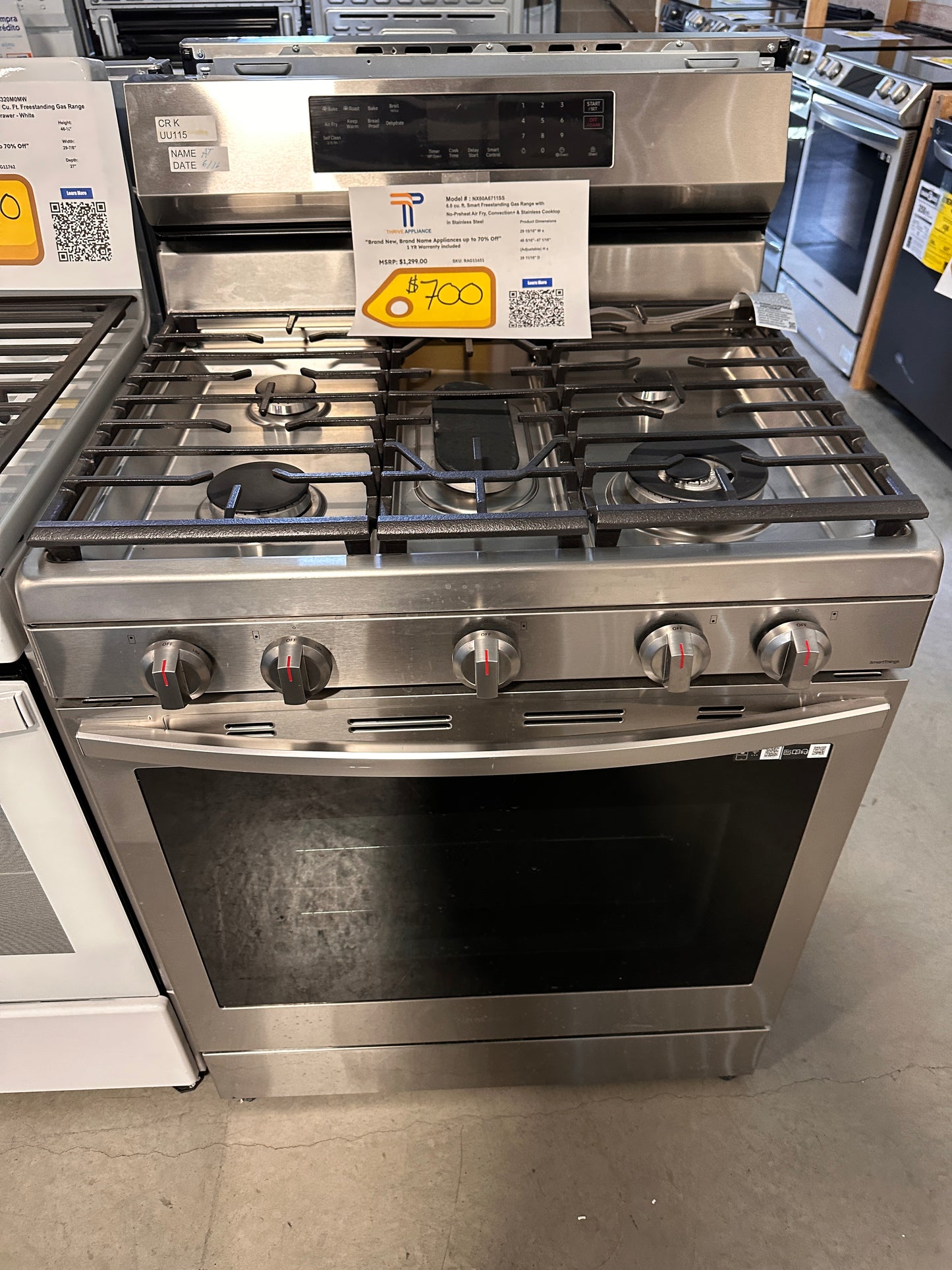 GREAT NEW SAMSUNG GAS RANGE Model:NX60A6711SS/AA RAG11651