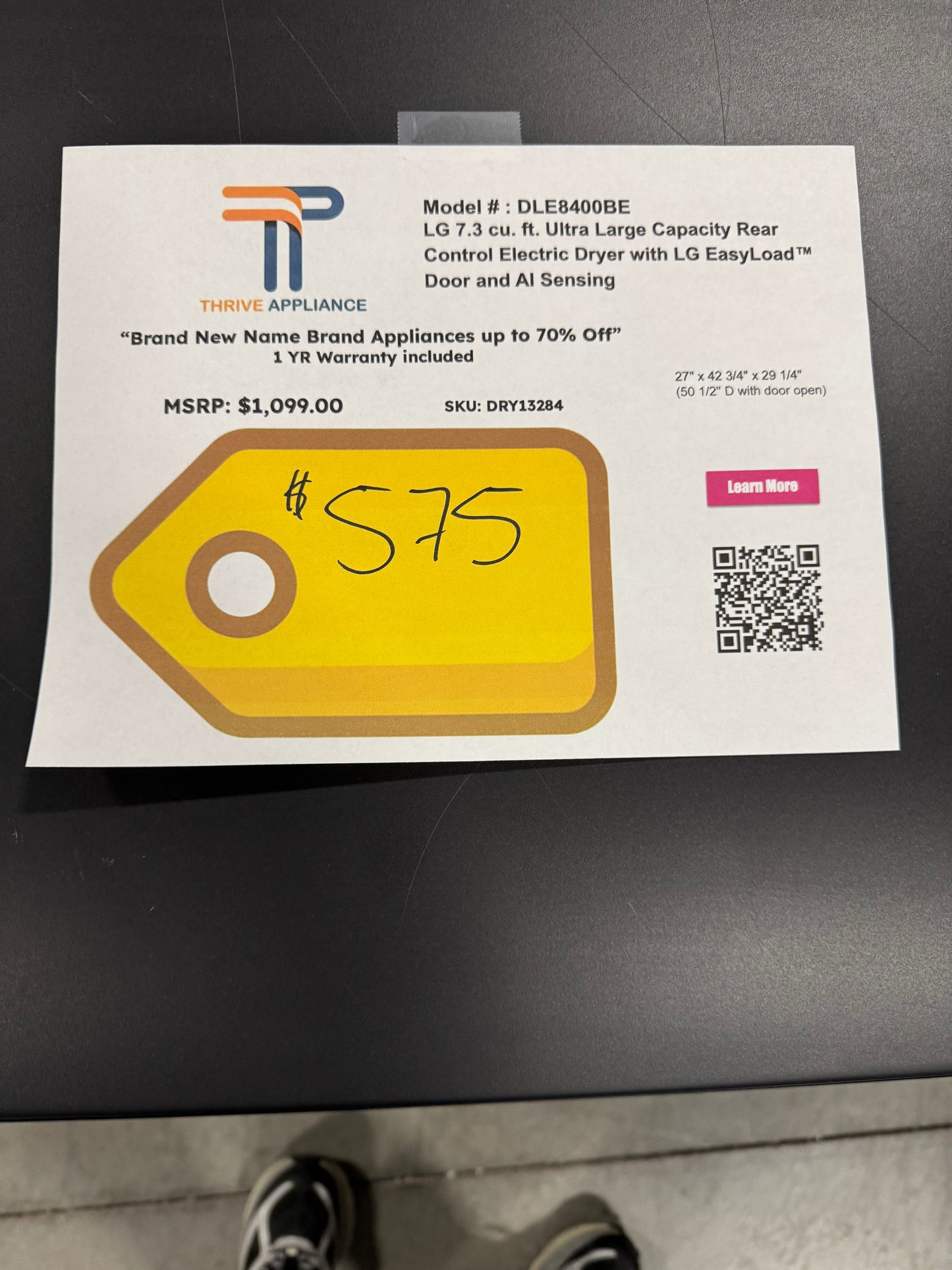 LG 7.3 cu. ft. Ultra Large Capacity Rear Control Electric Dryer with LG EasyLoad™ Door and AI Sensing