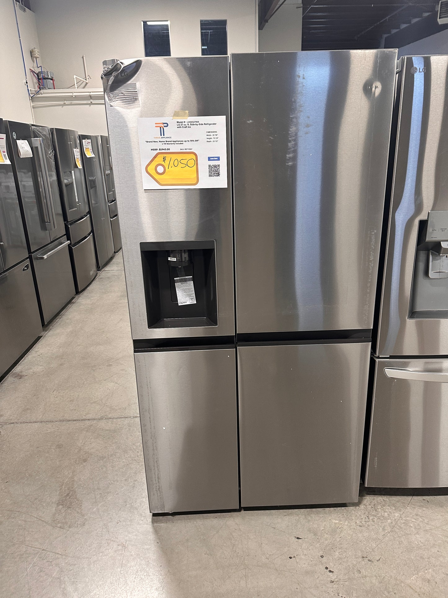 CRAFT ICE CAPABLE LG SIDE BY SIDE SMART REFRIGERATOR MODEL: LHSXS2706S REF13941