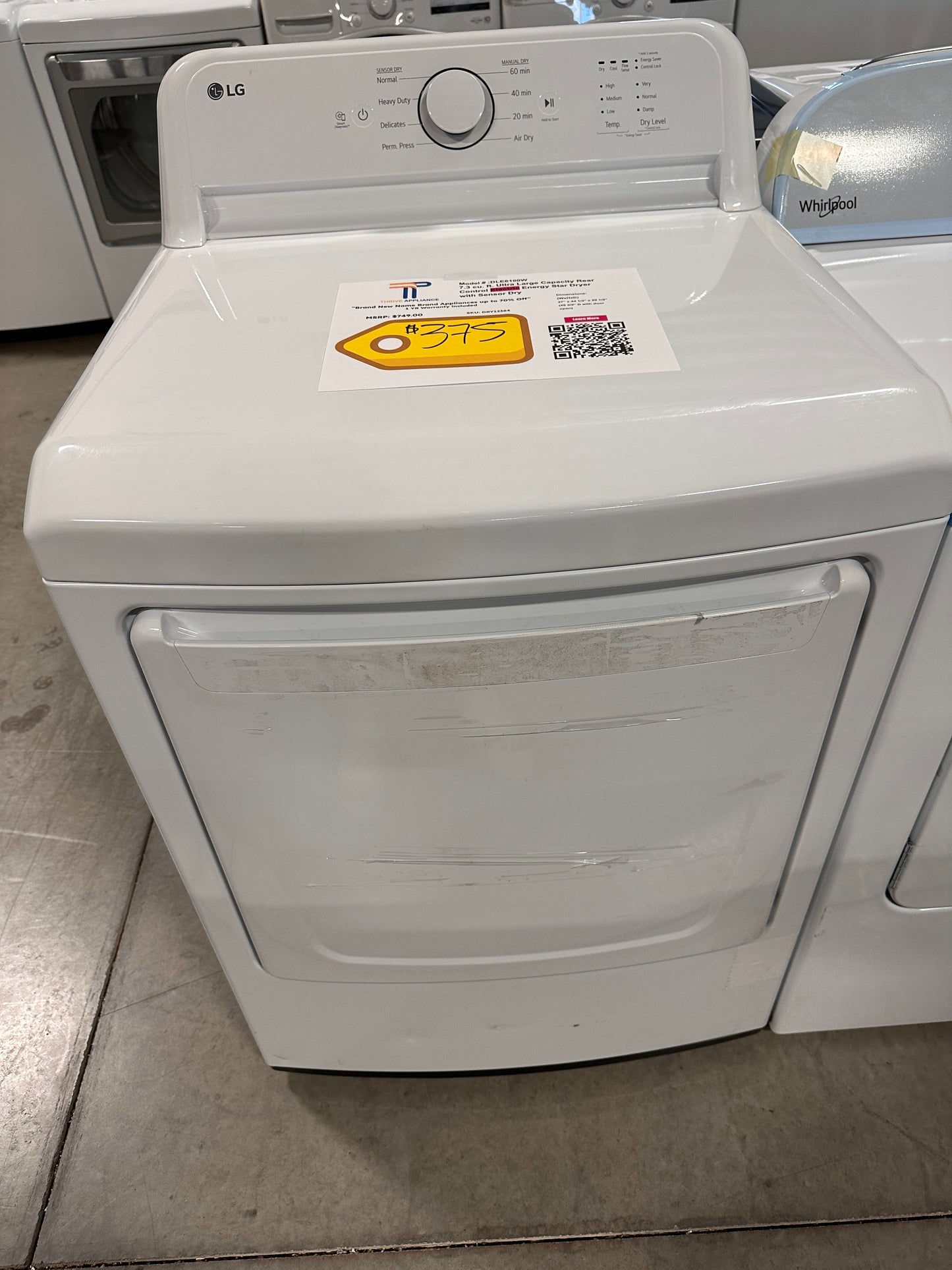 LG - 7.3 Cu. Ft. Smart Electric Dryer with Sensor Dry - White Model:DLE6100W DRY12384