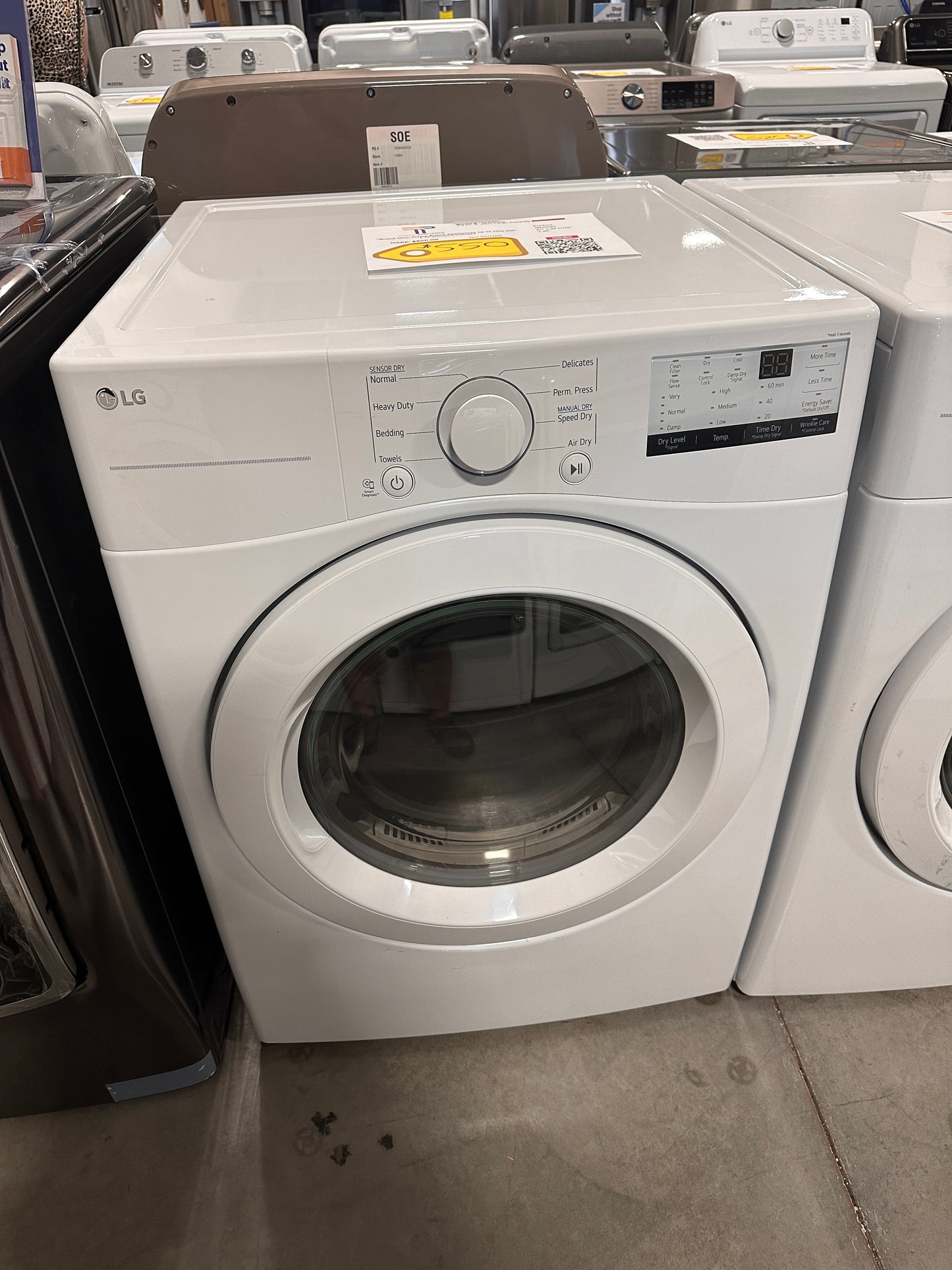 LG - 7.4 Cu. Ft. Stackable Electric Dryer with FlowSense - White Model:DLE3400W DRY12356
