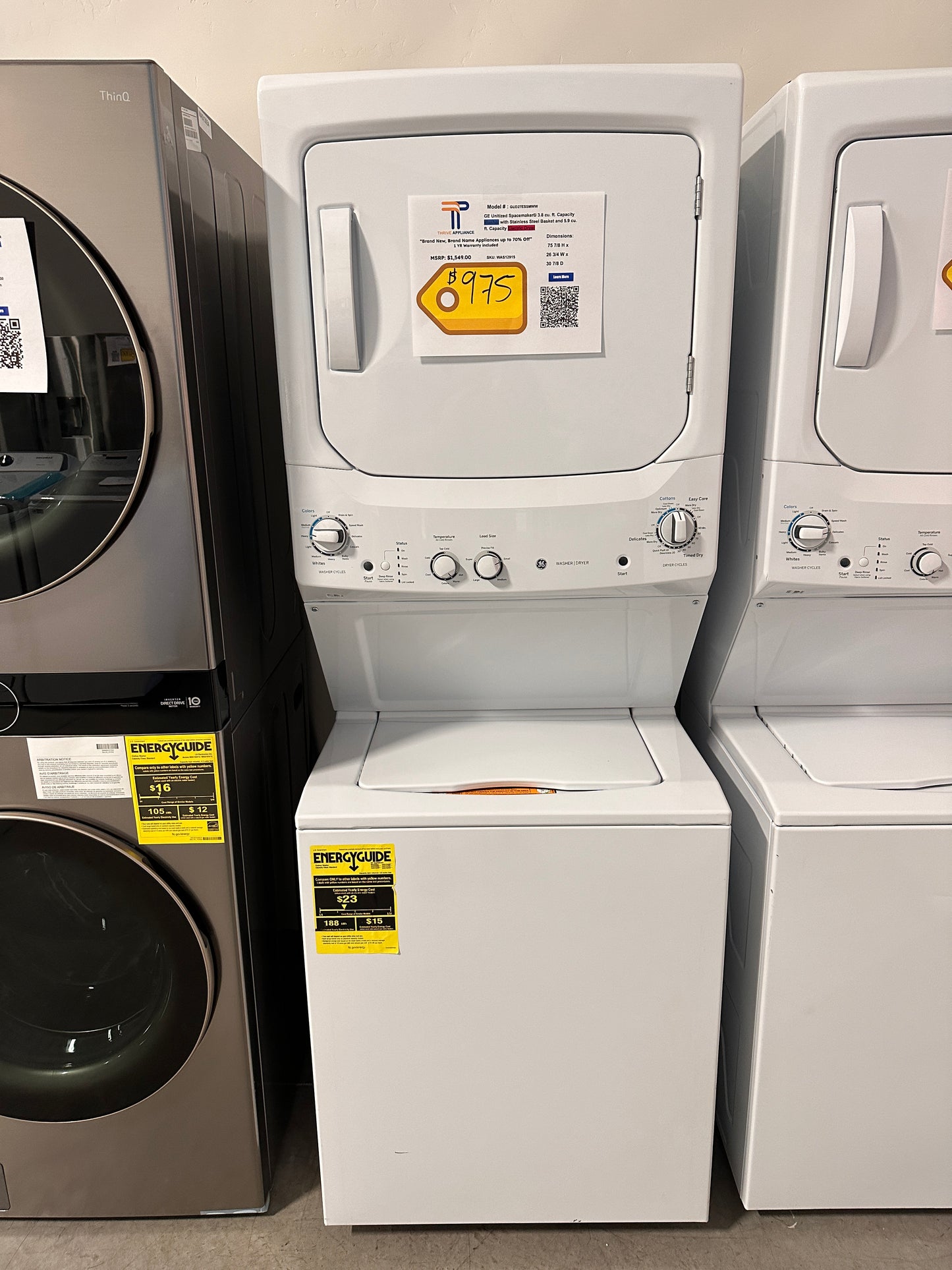Top Load Washer and 5.9 Cu. Ft. Electric Dryer Laundry Center - Model:GUD27ESSMWW WAS12915