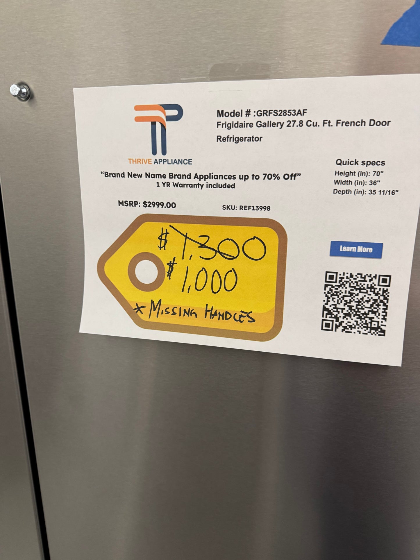 Frigidaire 36 in. Gallery 28 cu. ft. Standard Depth French Door Refrigerator in Smudge-Proof Stainless Steel