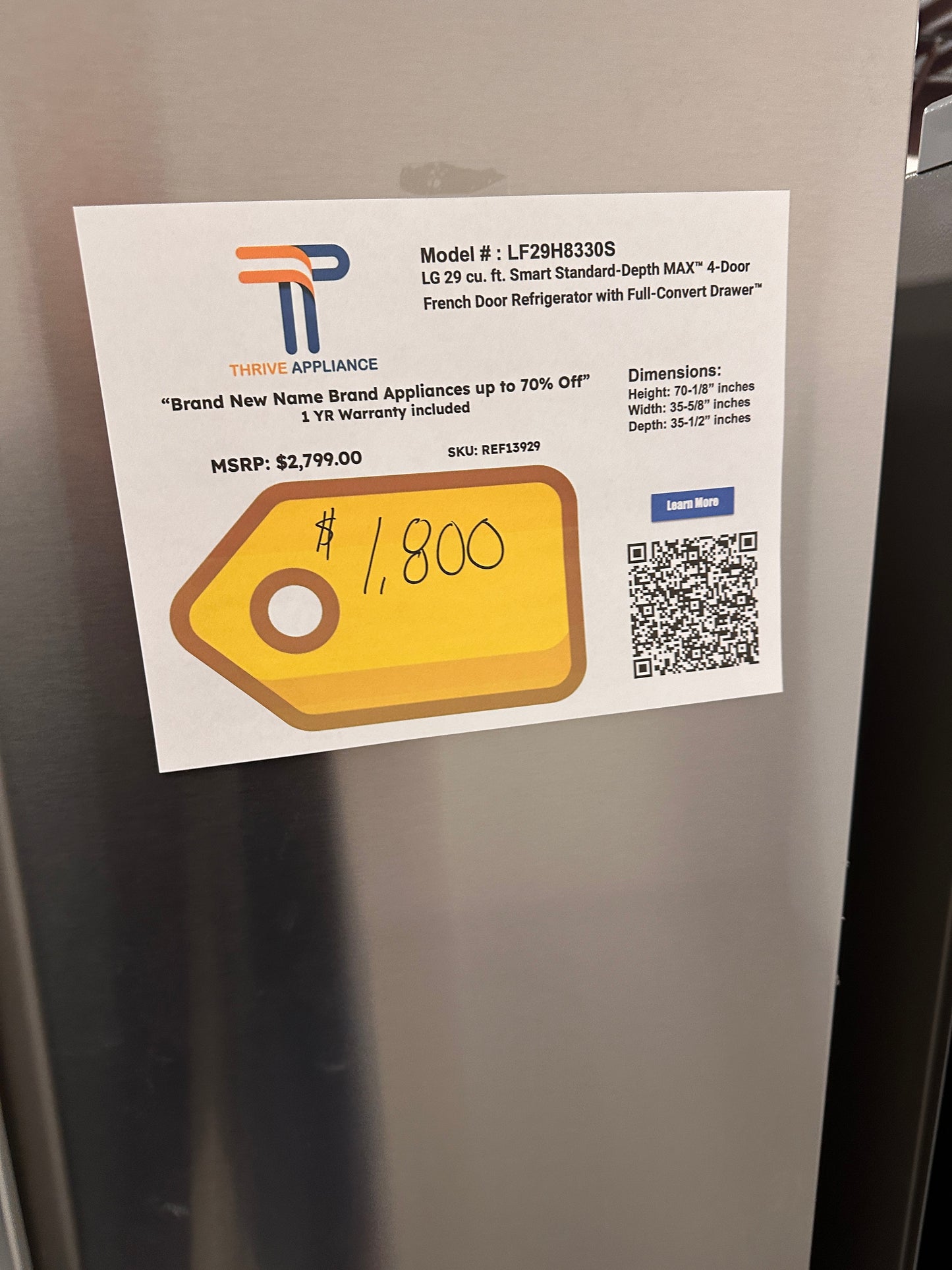 BEAUTIFUL NEW LG 28.6 Cu Ft French Door Refrigerator MODEL: LF29H8330S REF13929