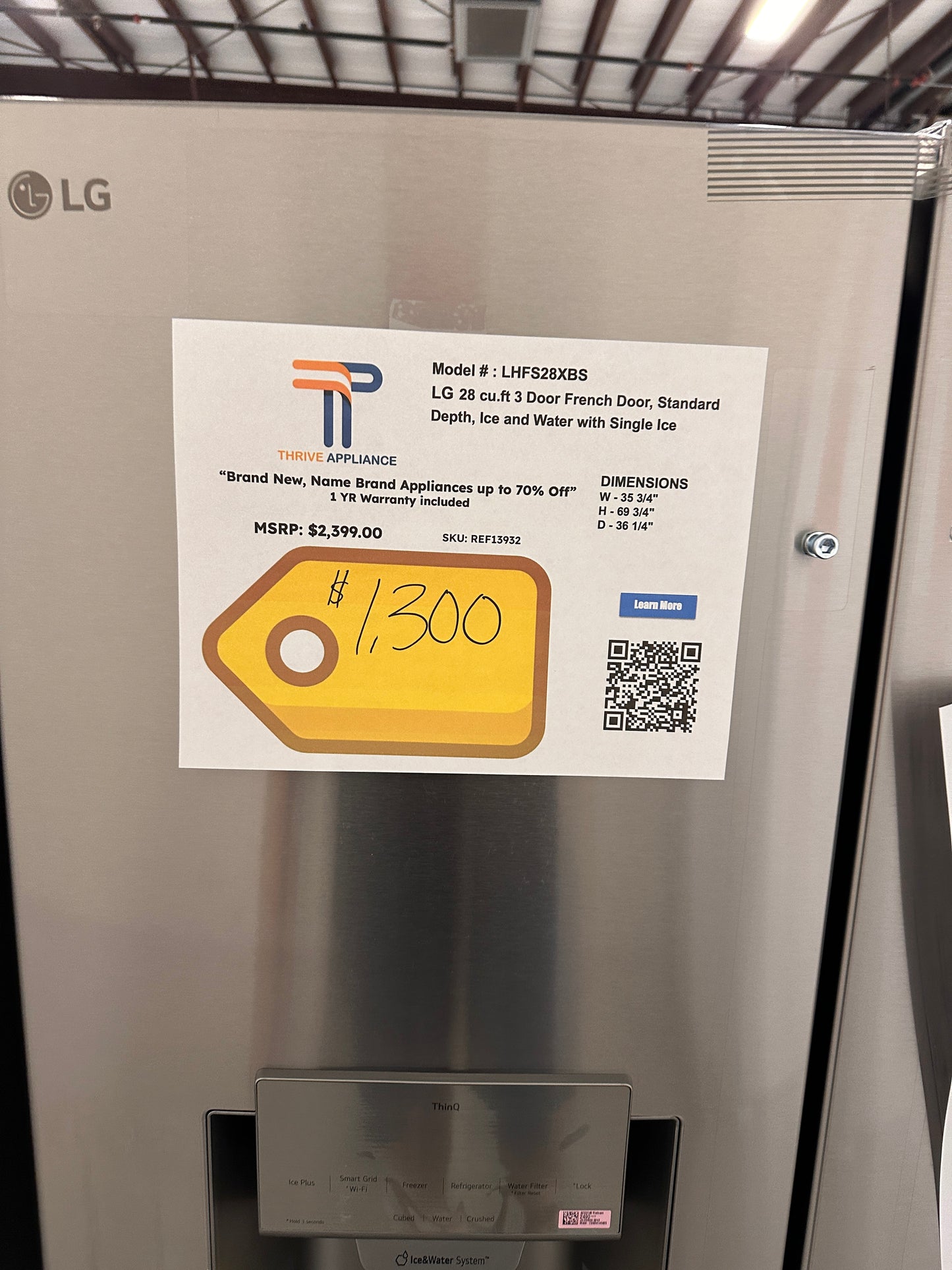 GORGEOUS BRAND NEW FRENCH DOOR REFRIGERATOR MODEL: LHFS28XBS REF13932