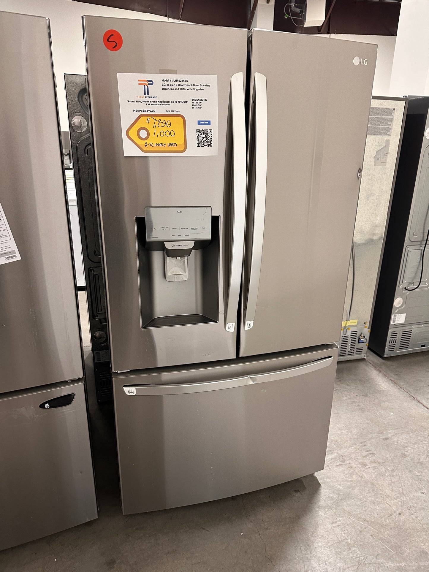 GENTLY USED REFRIGERATOR with CRAFT ICE MAKER MODEL: LHFS28XBS REF13869