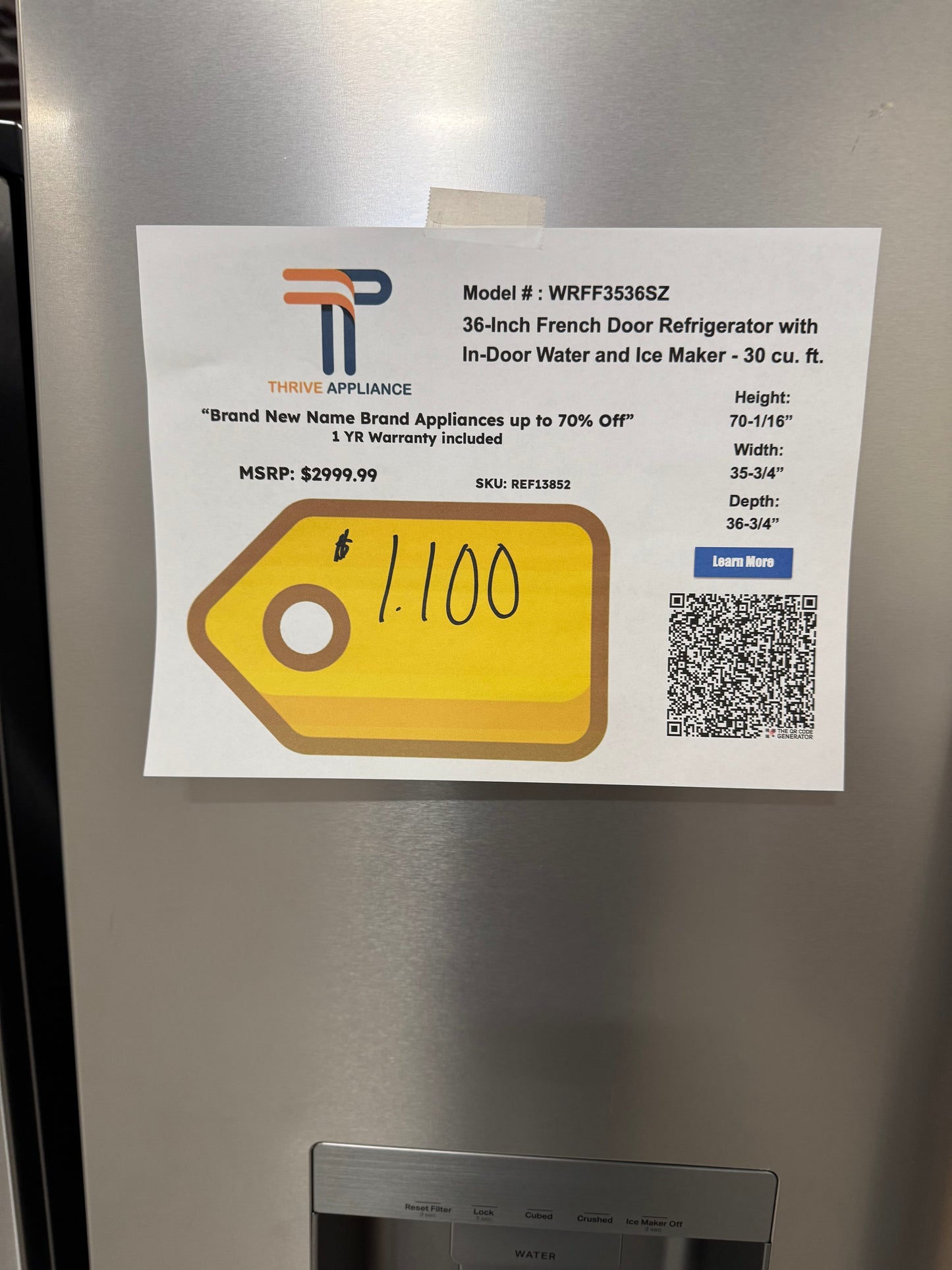 Whirlpool Standard-Depth 29.58-cu ft 3 -Door 36-in Wide French Door Refrigerator with Ice Maker with Water and Ice Dispenser ( Fingerprint Resistant Stainless Finish ) ENERGY STAR Certified