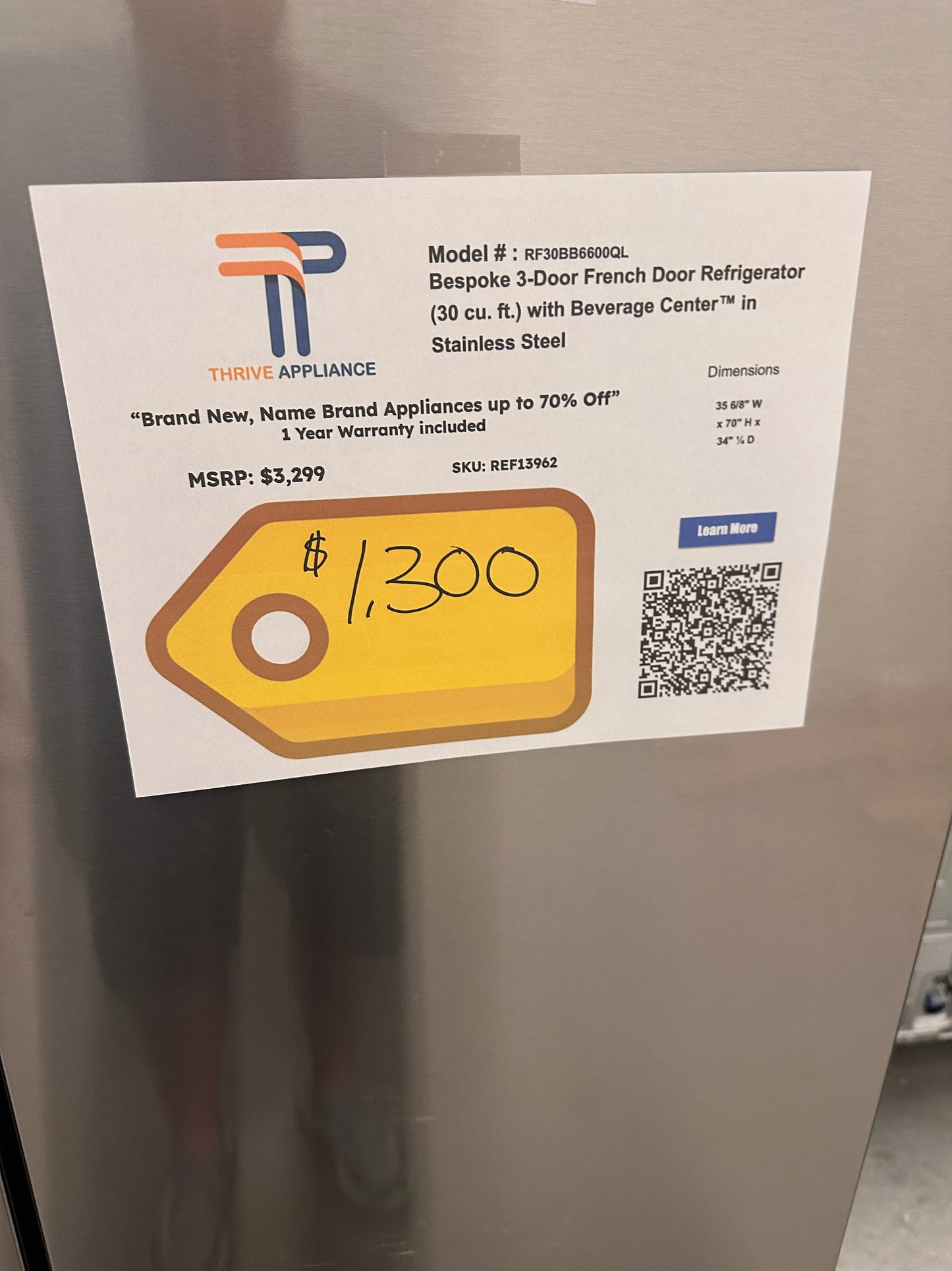 BEAUTIFUL BRAND NEW SAMSUNG FRENCH DOOR REFRIGERATOR WITH BEVERAGE CENTER MODEL: RF30BB6600QL REF13962