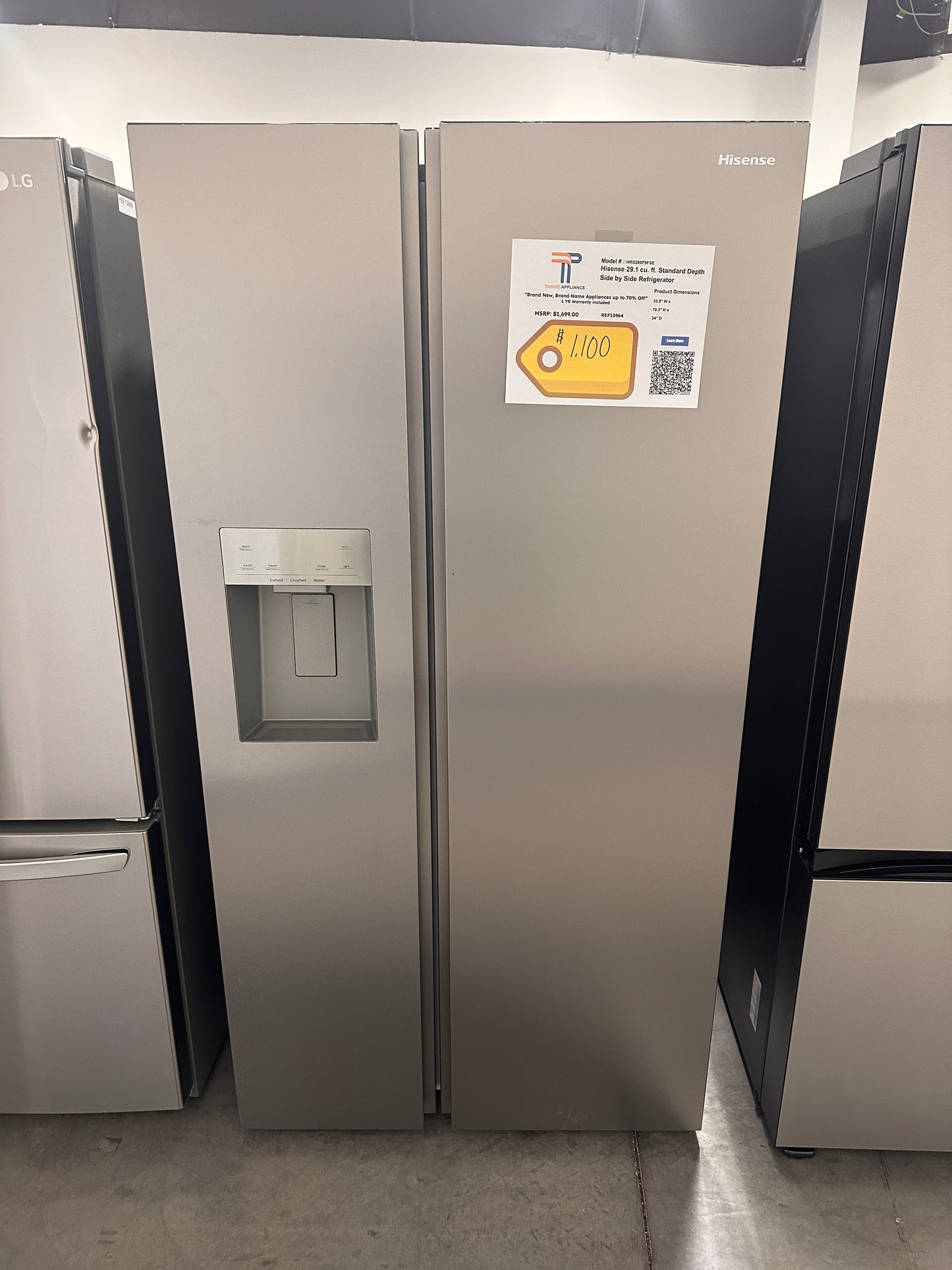 GREAT NEW HISENSE SIDE BY SIDE REFRIGERATOR MODEL: HRS290P5FSE REF13964