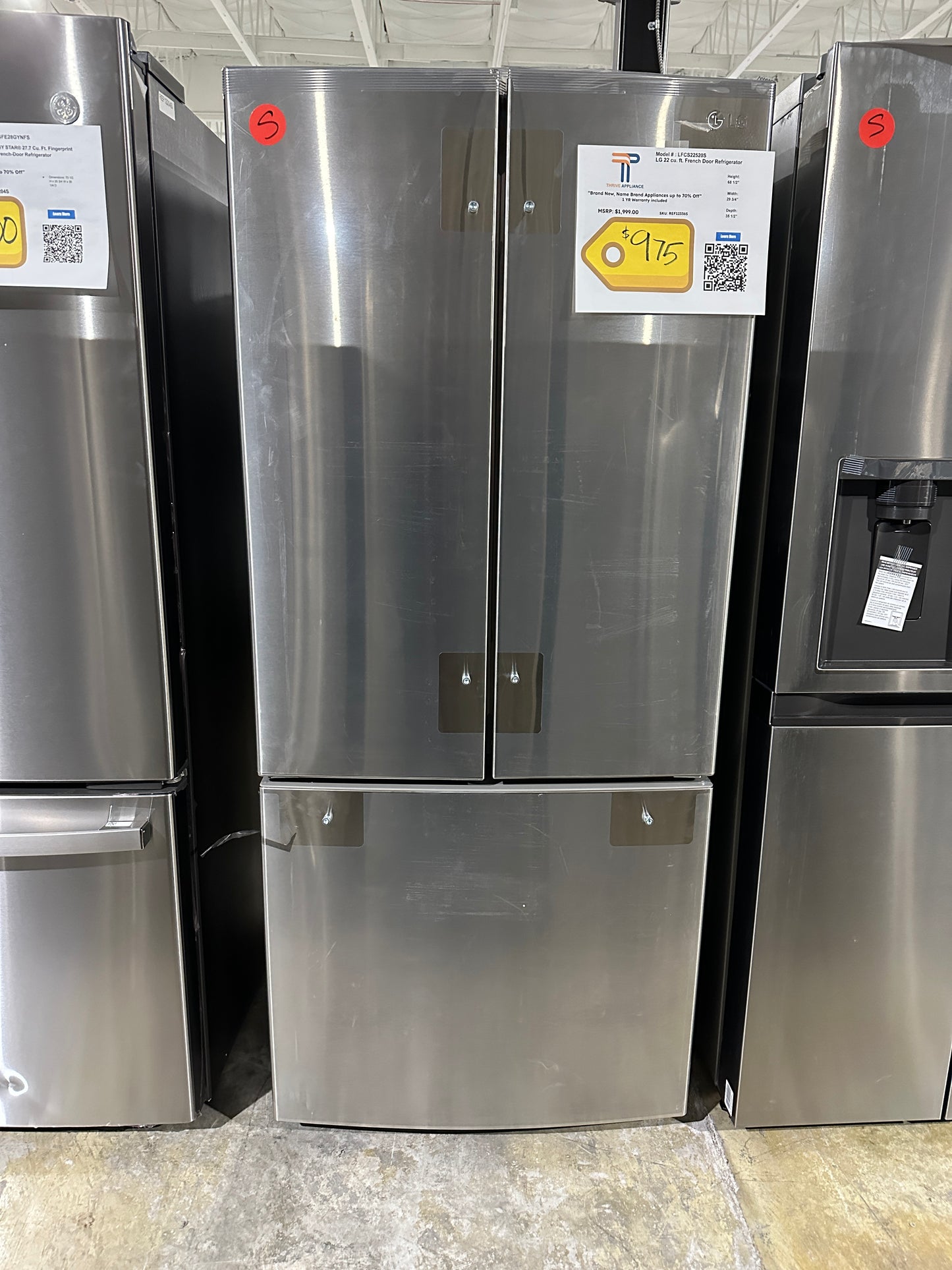 DISCOUNTED GREAT NEW LG FRENCH DOOR REFRIGERATOR with SMART COOLING MODEL: LFCS22520S REF12336S