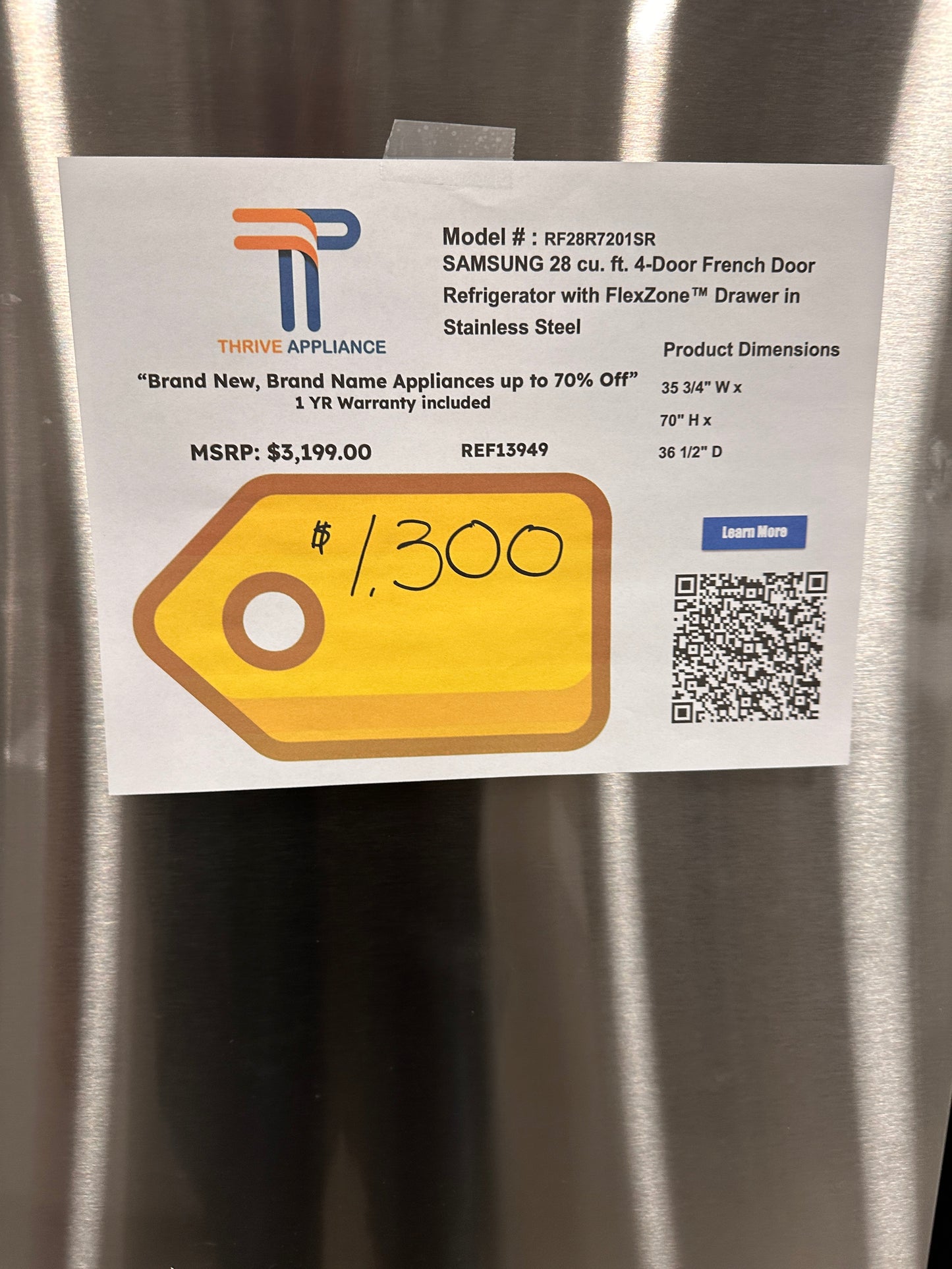 BRAND NEW! Samsung 28 cu. ft. 4-Door French Door Refrigerator MODEL: RF28R7201SR REF13949
