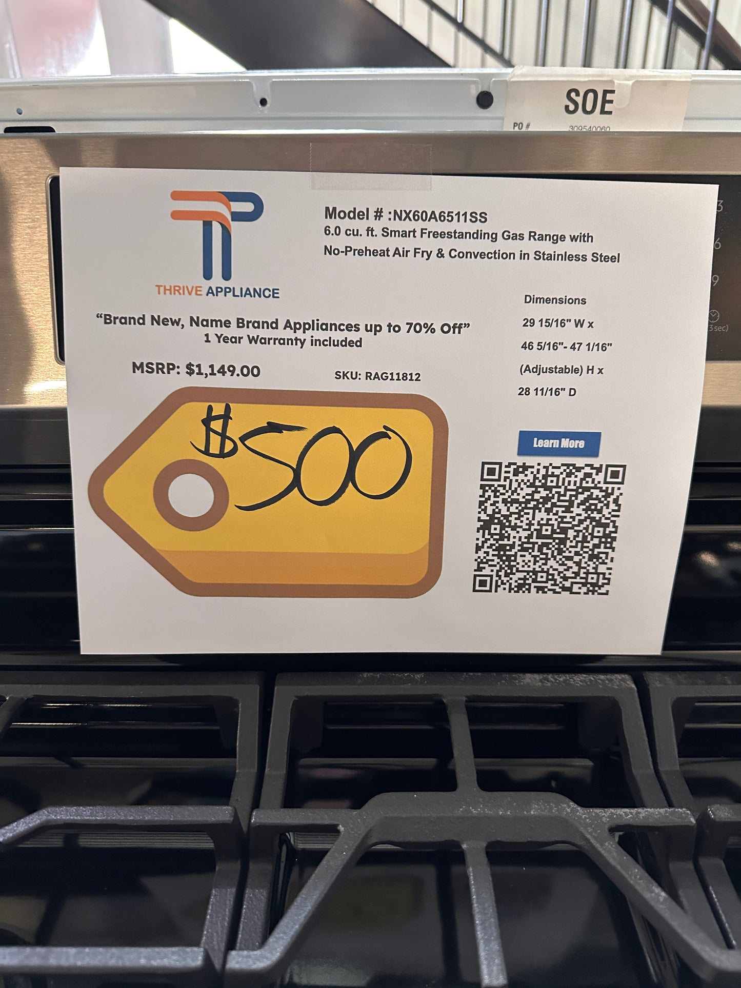 GORGEOUS NEW SAMSUNG GAS RANGE Model:NX60A6511SS/AA RAG11812