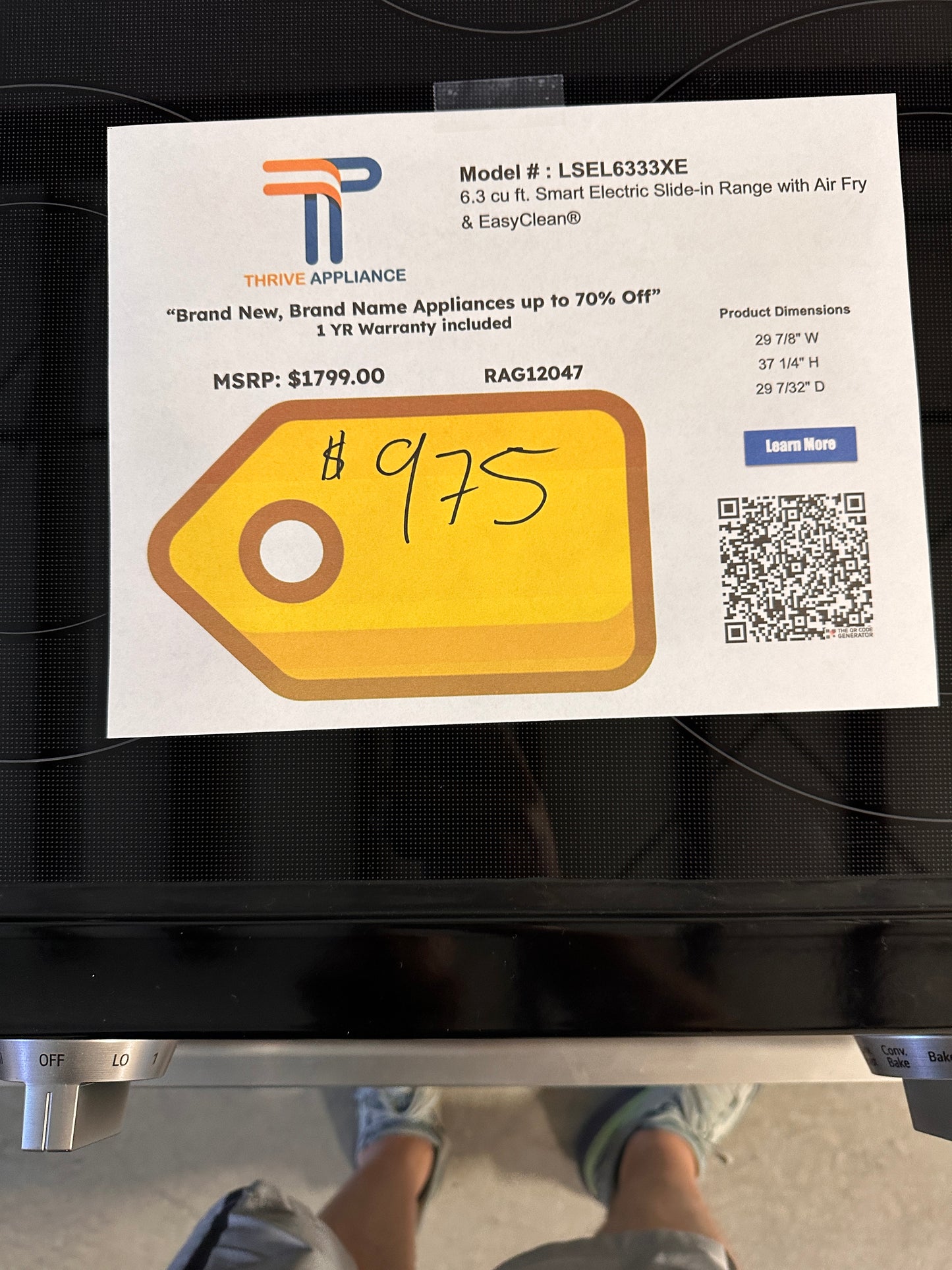 NEW LG ELECTRIC RANGE WITH AIR FRY MODEL: LSEL6333XE RAG12047