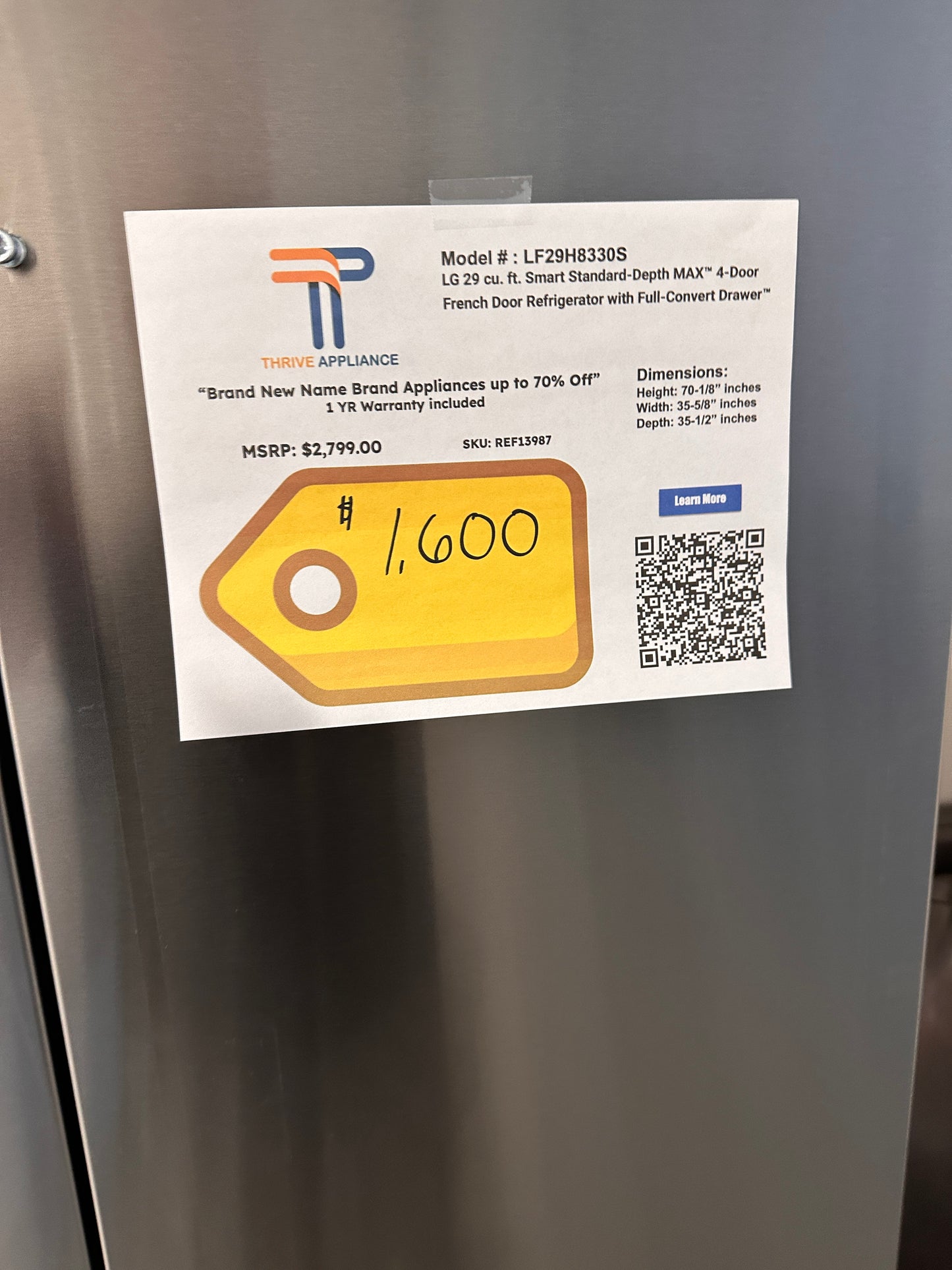 GREAT NEW LG 28.6 Cu Ft French Door Refrigerator MODEL: LF29H8330S REF13987