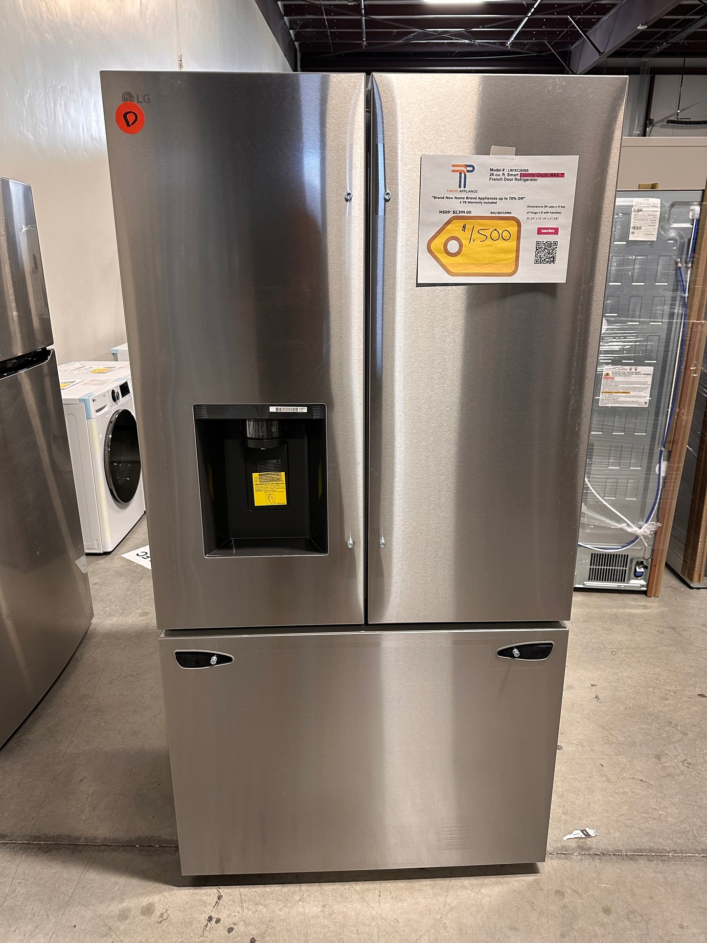 LG 25.5 Cu. Ft. French Door Counter-Depth Smart Refrigerator with Dual Ice MODEL: LRFXC2606S REF13990