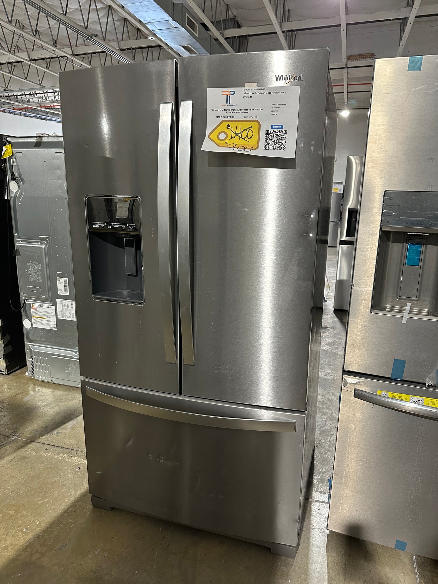SALE PRICE! NEW WHIRLPOOL FRENCH DOOR REFRIGERATOR Model:WRF757SDHZ REF12197S