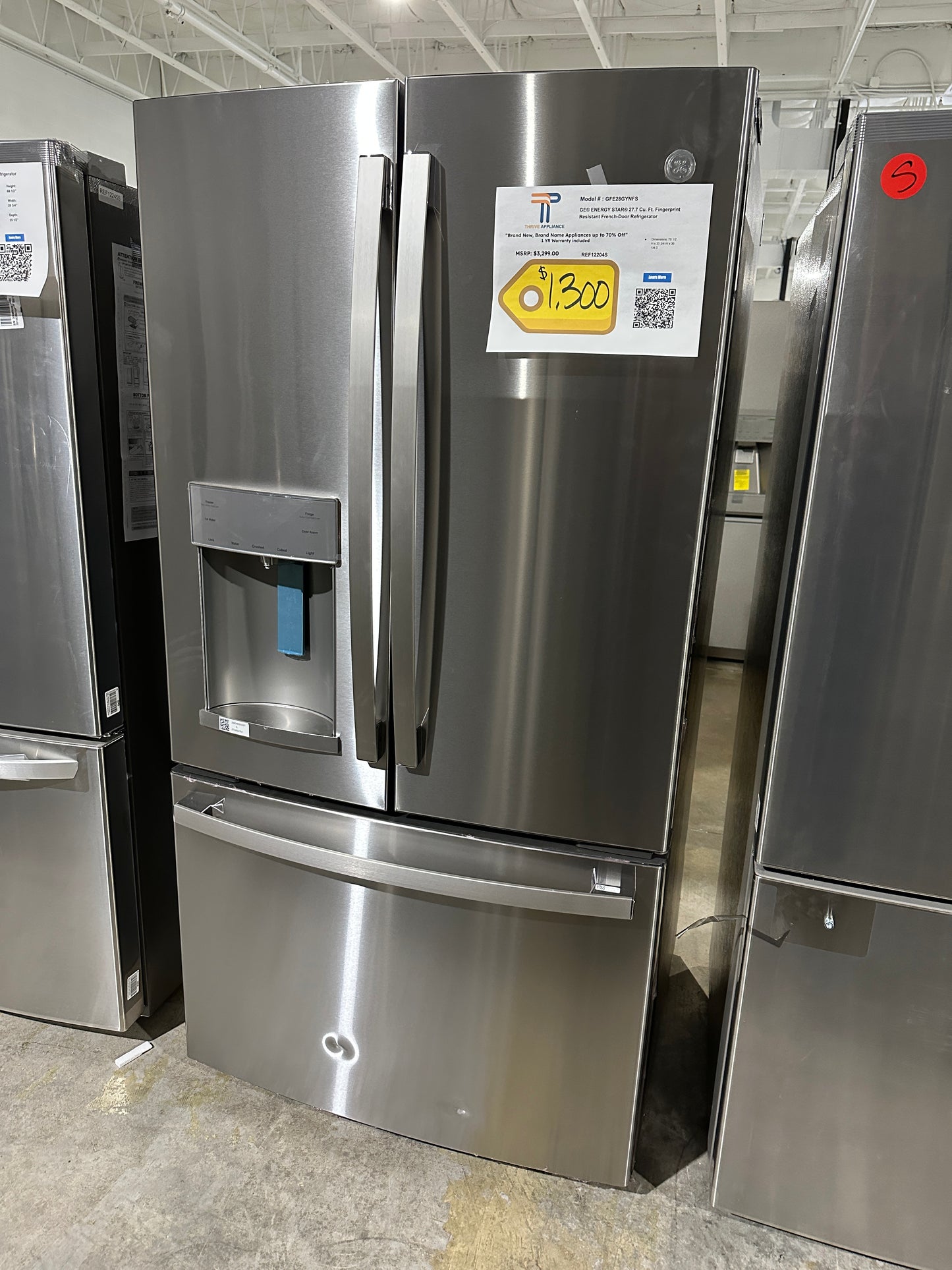 Great GE - 27.7 Cu. Ft. French Door Refrigerator - Stainless Steel MODEL: GFE28GYNFS REF12204S